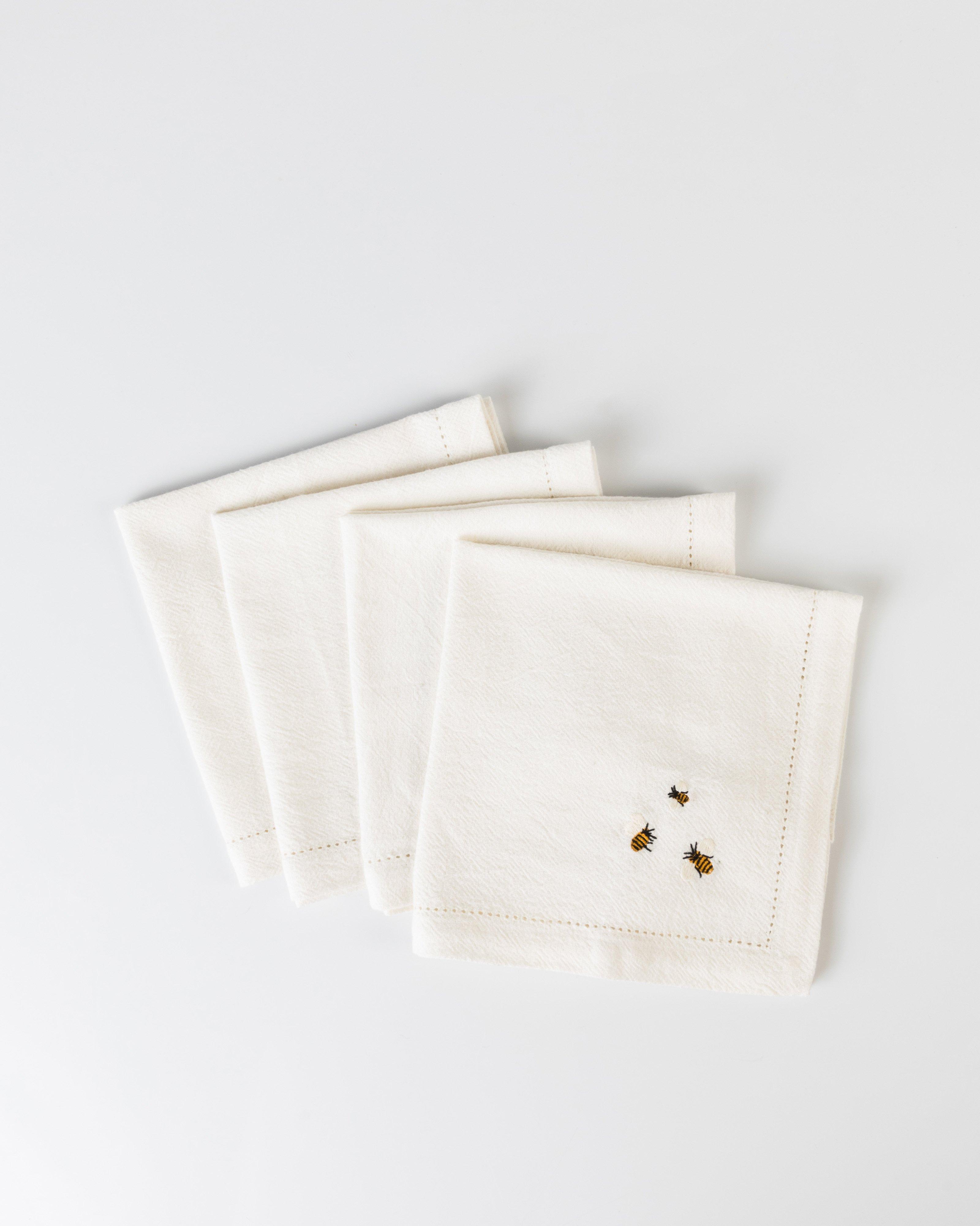 Bee Napkin 4PK w Embroidery -  Milk