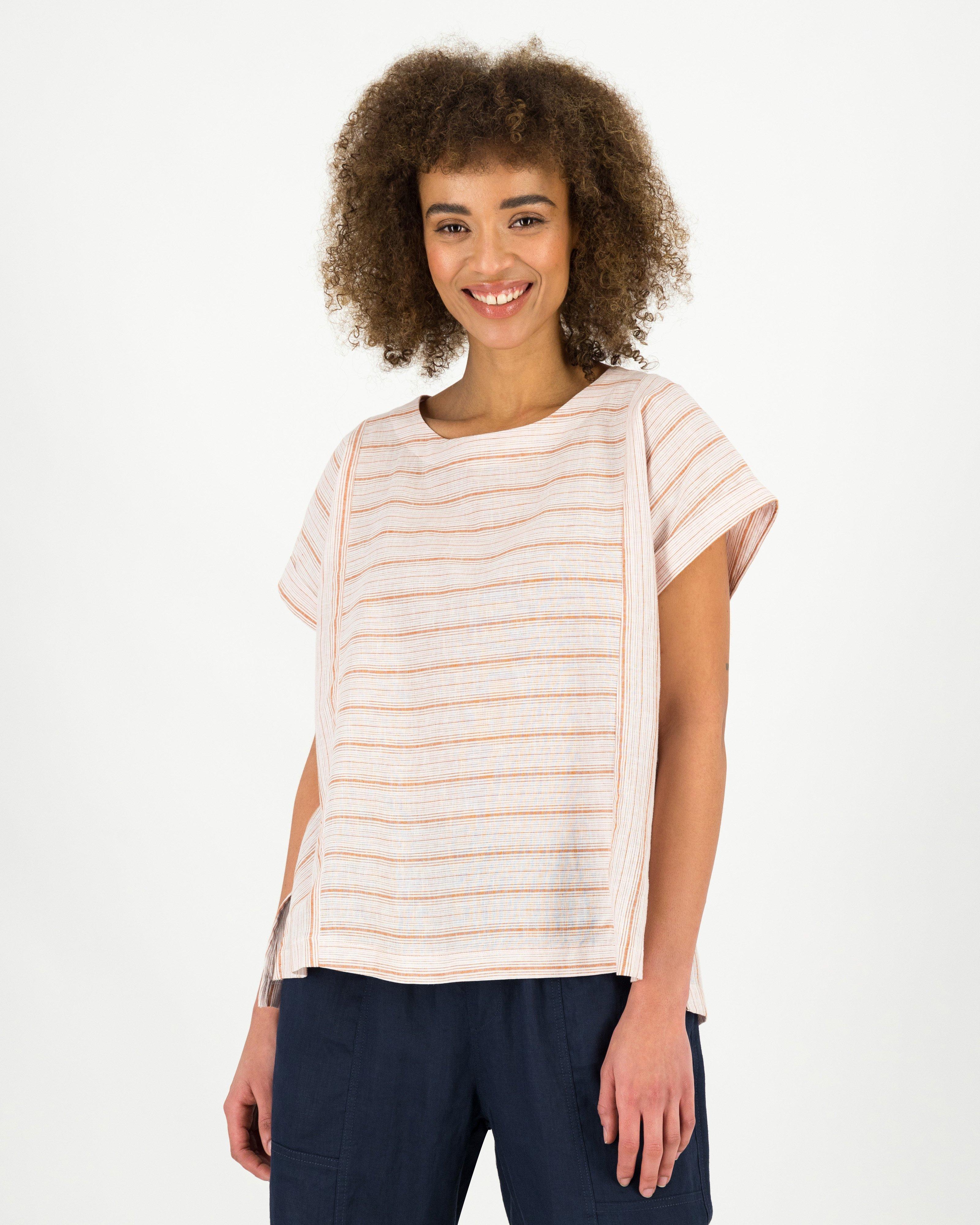 Rare Earth Women's Blake Stripe Pop Over Top -  Rust