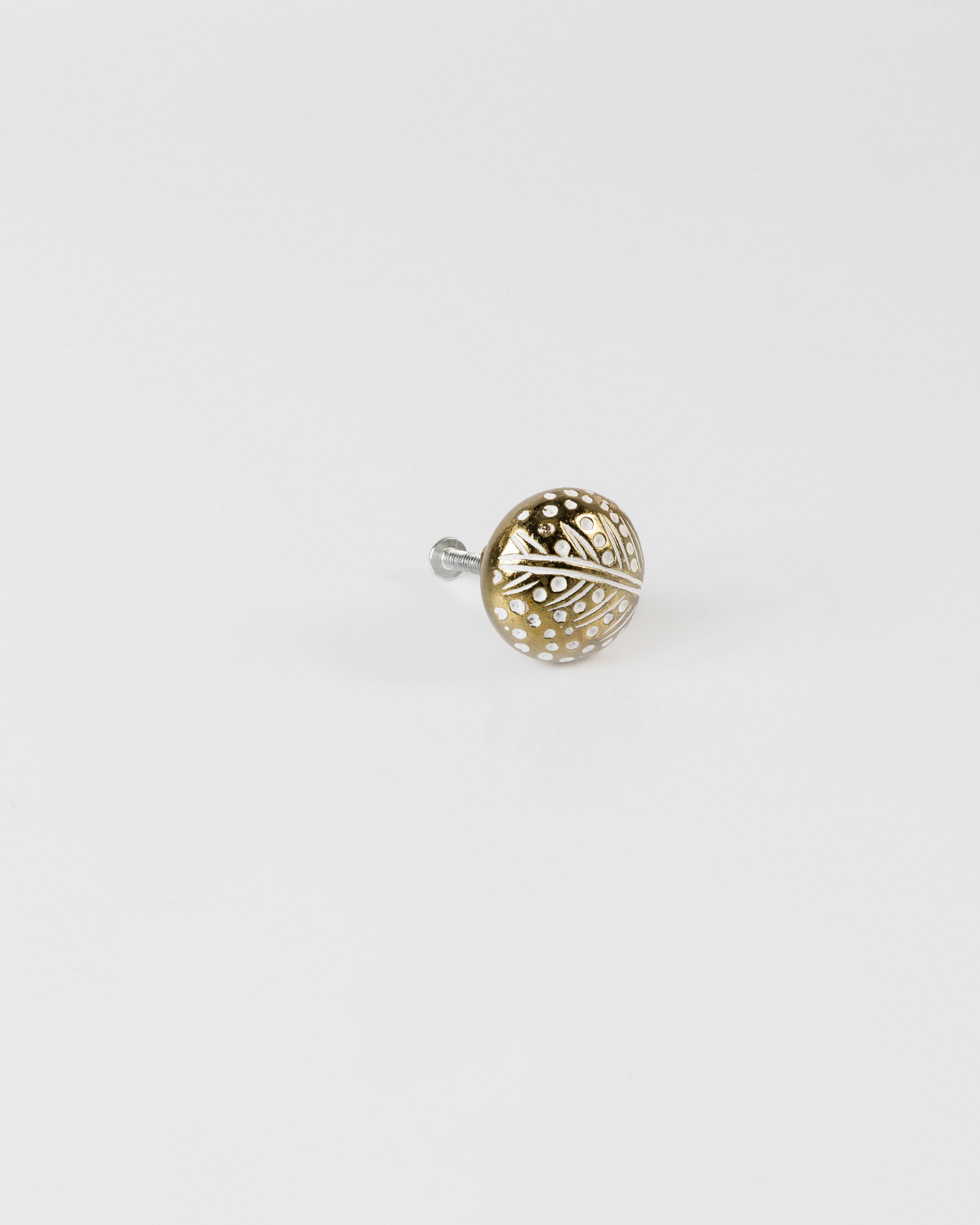 Painted Gold Knob -  White