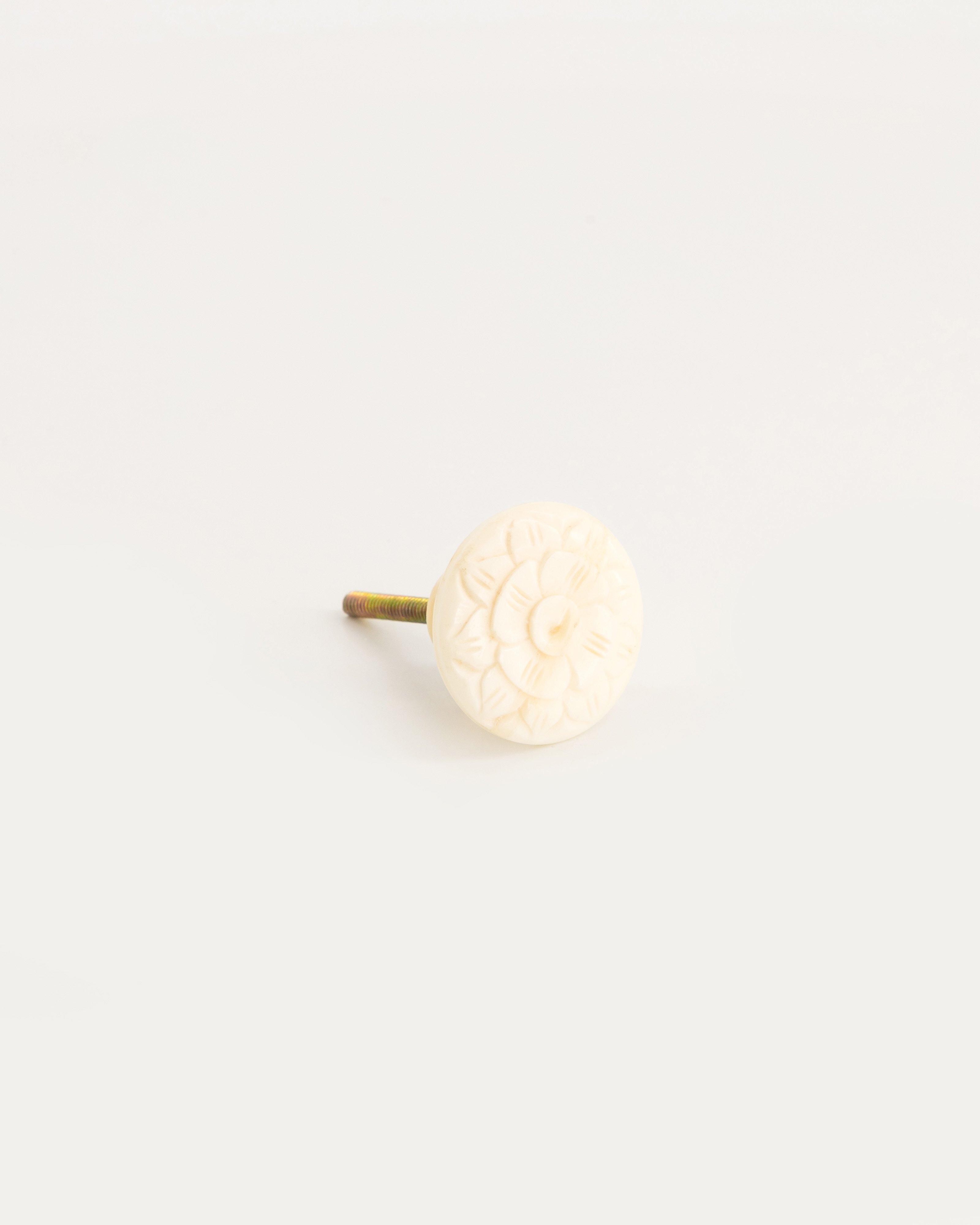Cream Wild Rose Flower Bone Cabinet Knobs -  White