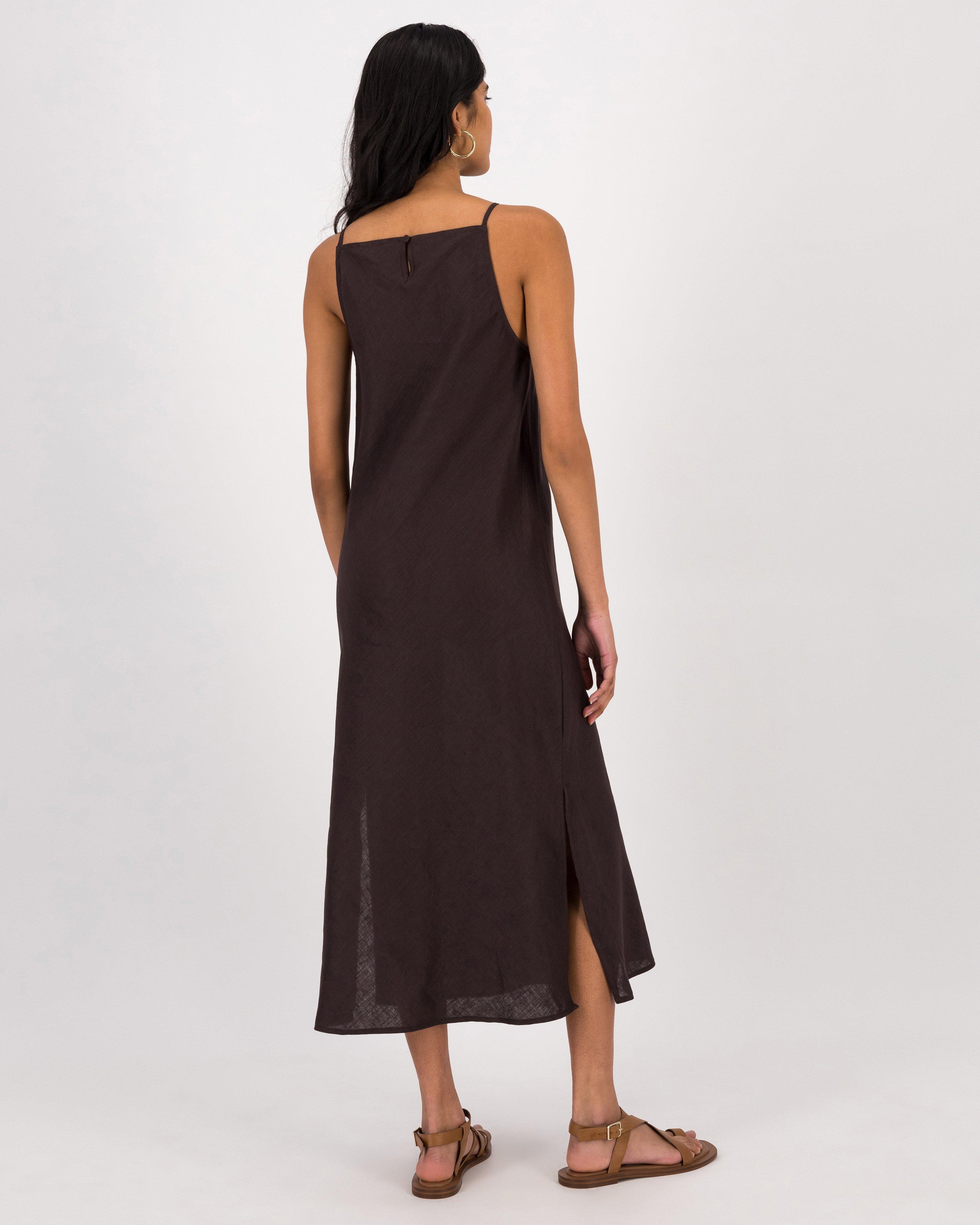 Selena Linen Dress -  Brown