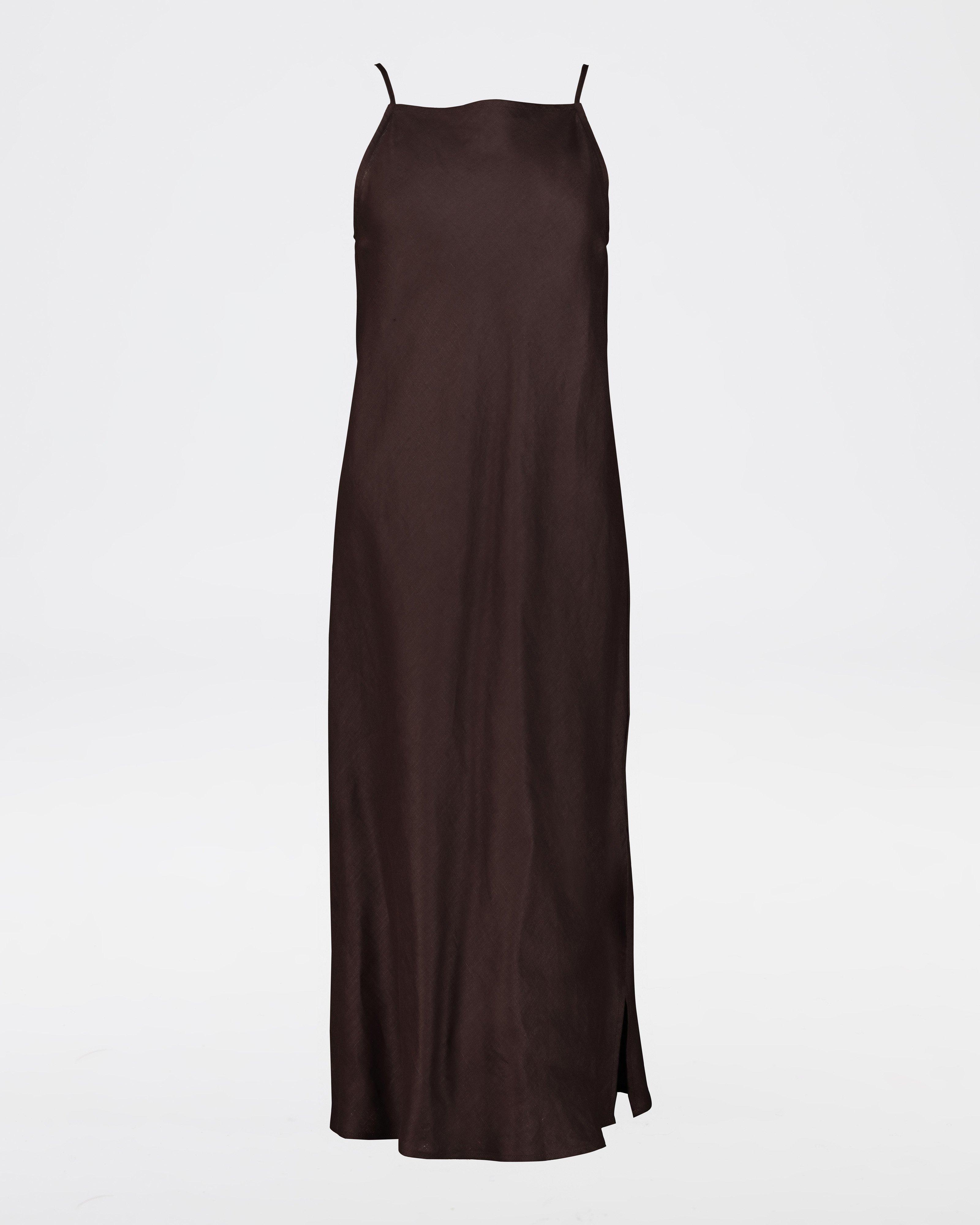 Selena Linen Dress -  Brown