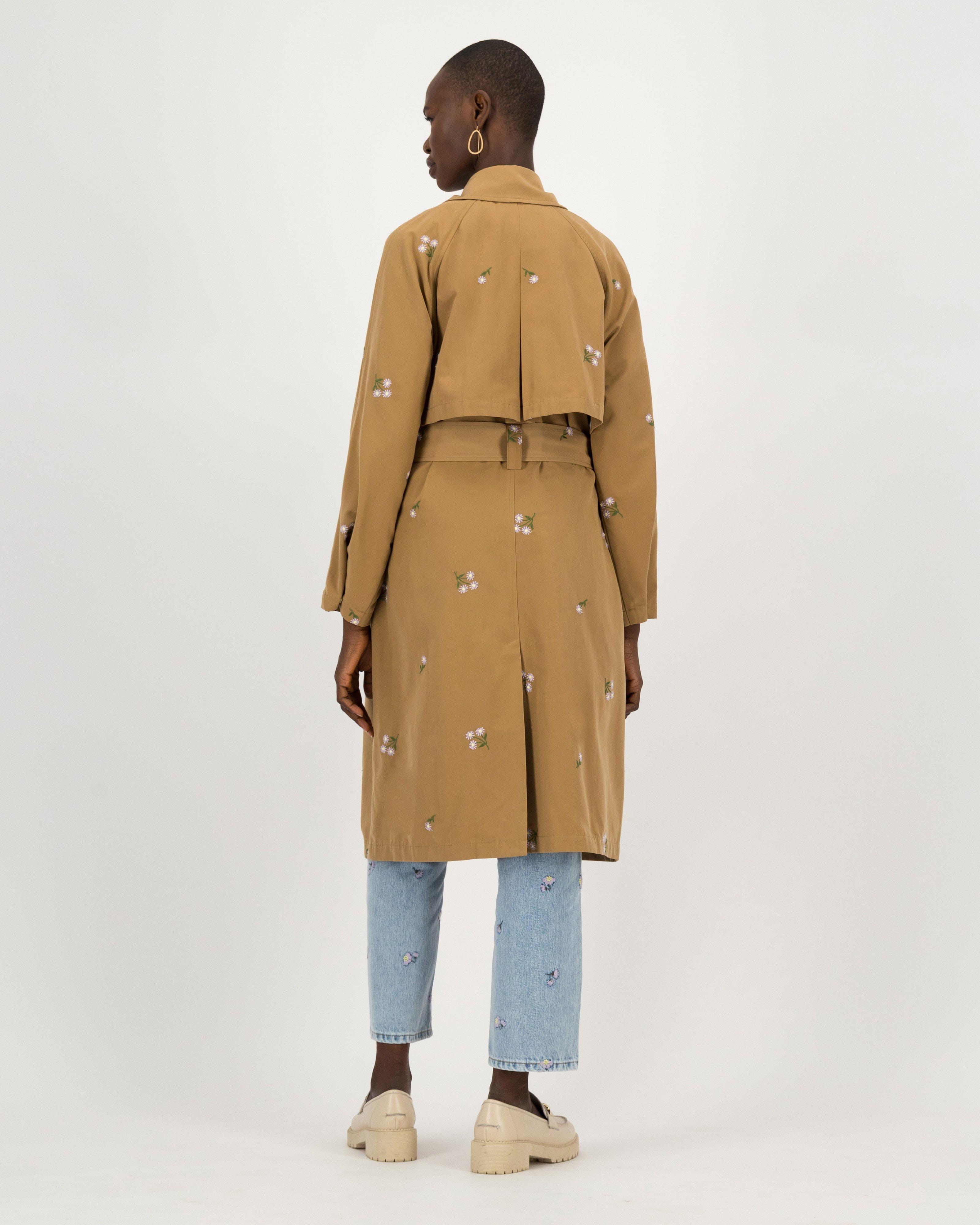 Mio Embroidered Trench Coat -  Stone