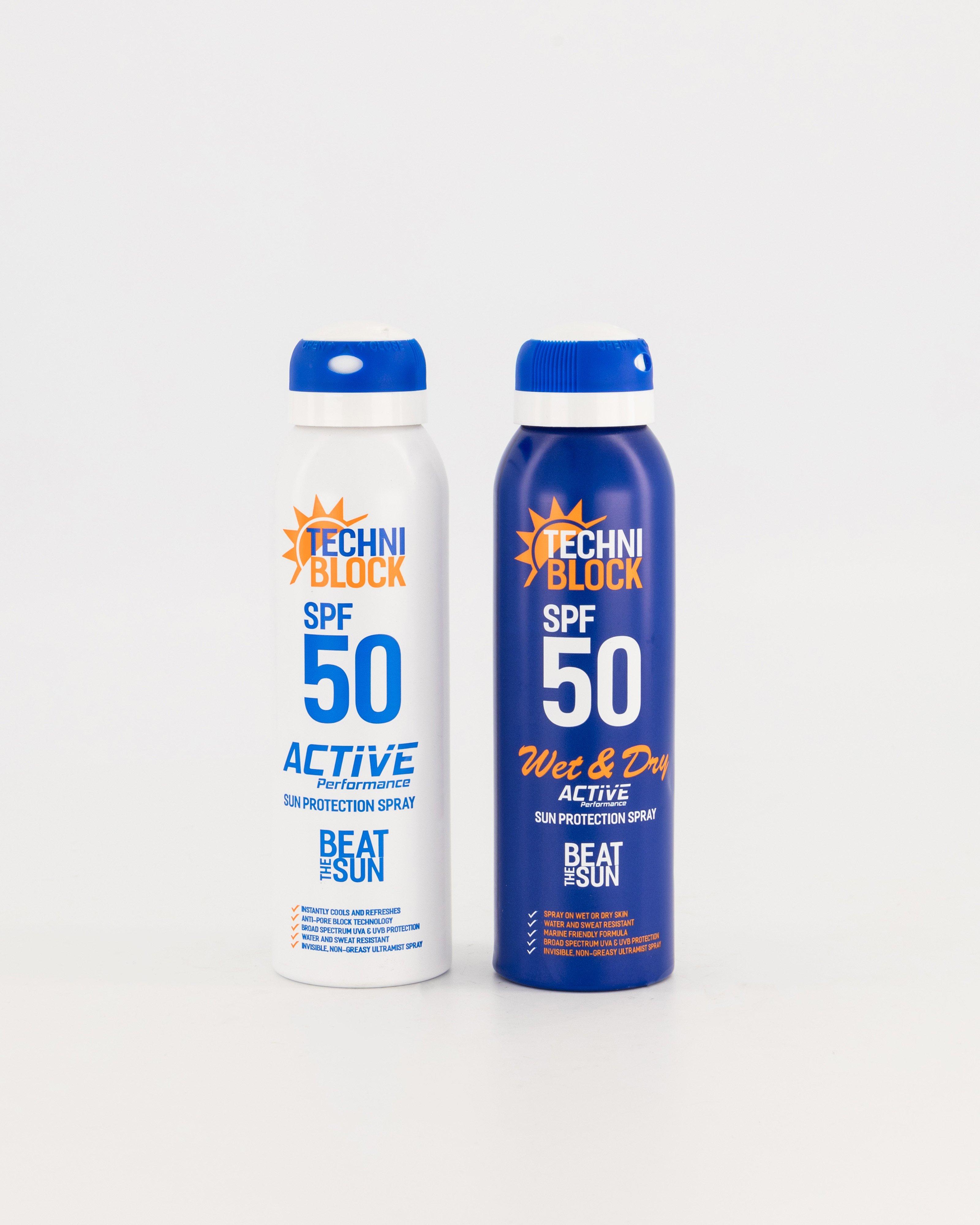 Techniblock SPF50 150ml Active + 150ml Wet and Dry -  No Colour