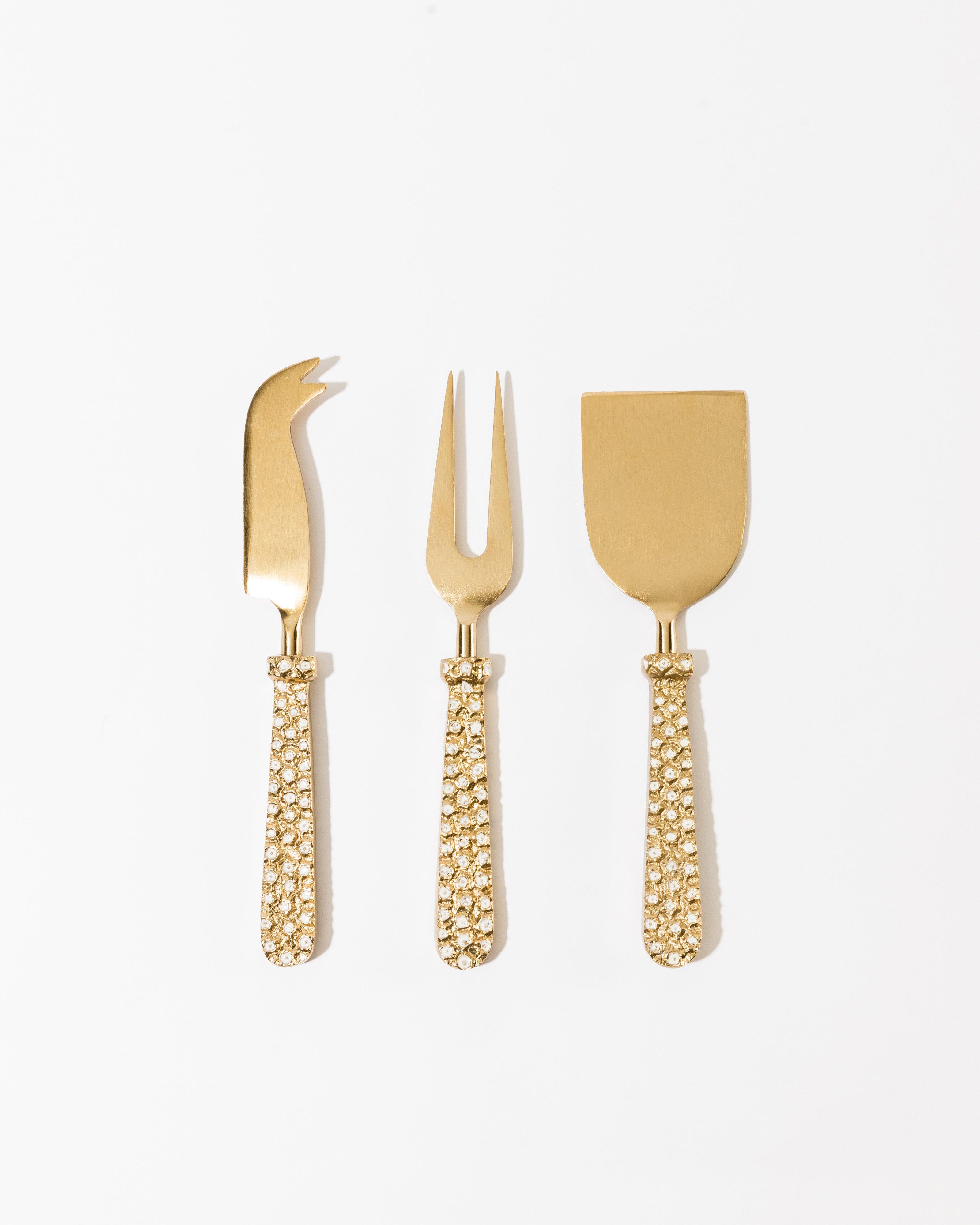 Metal Micro Ditsy Cheese Knives (3-Pack) -  Gold