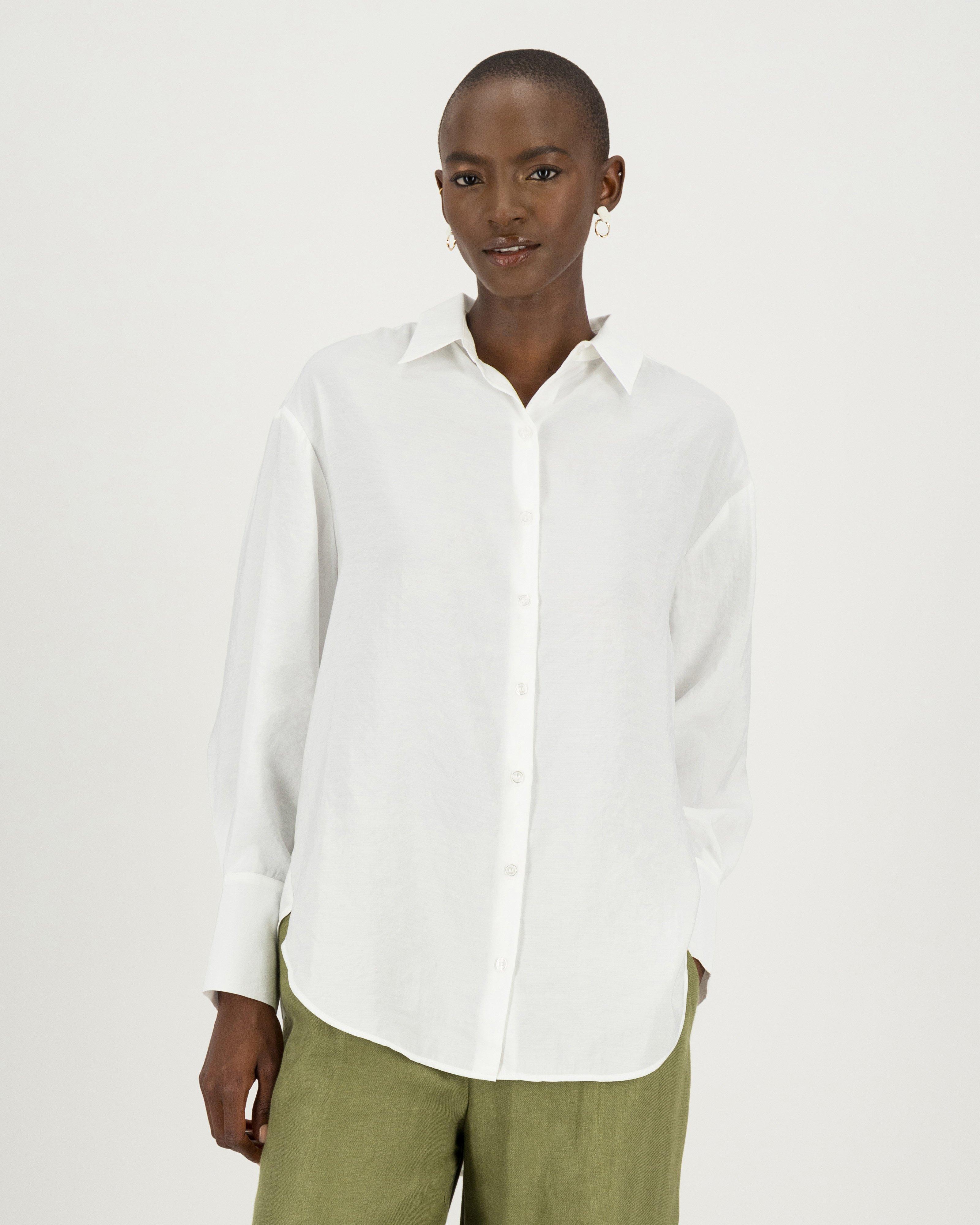 Linen Blouse No.18 Collared Long Sleeved Shirt in Milk White