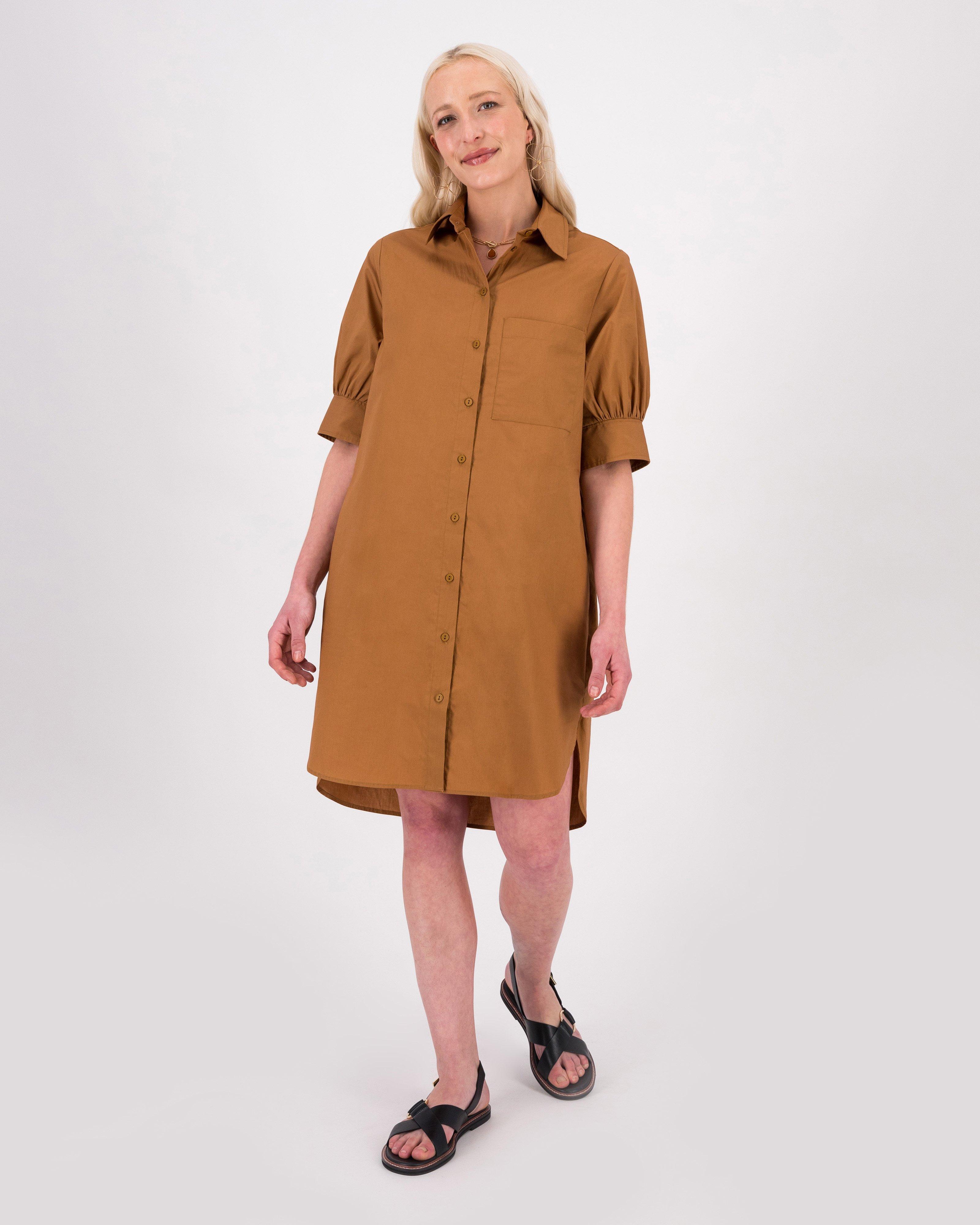 Opal Shirt Dress -  Brown