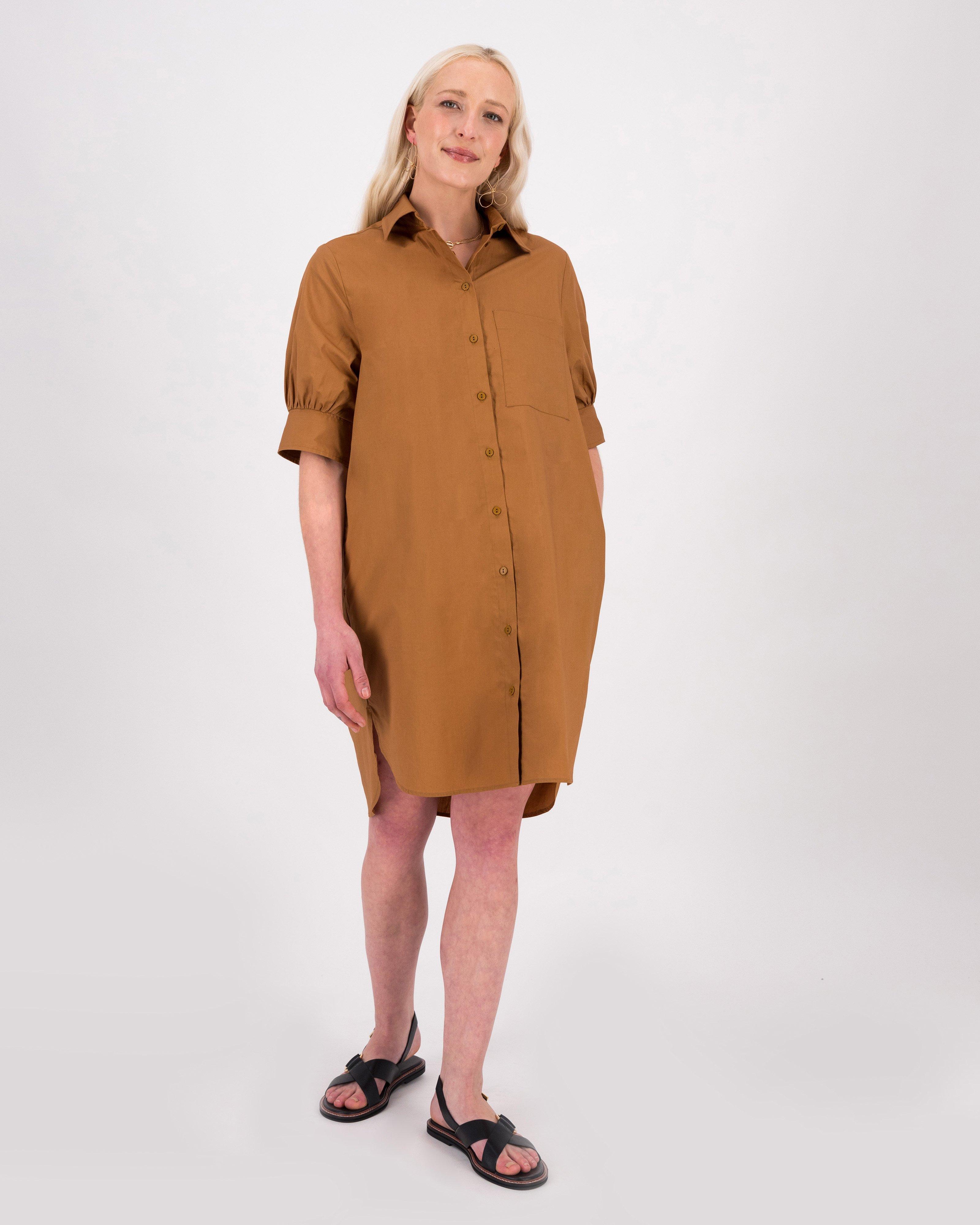 Opal Shirt Dress -  Brown