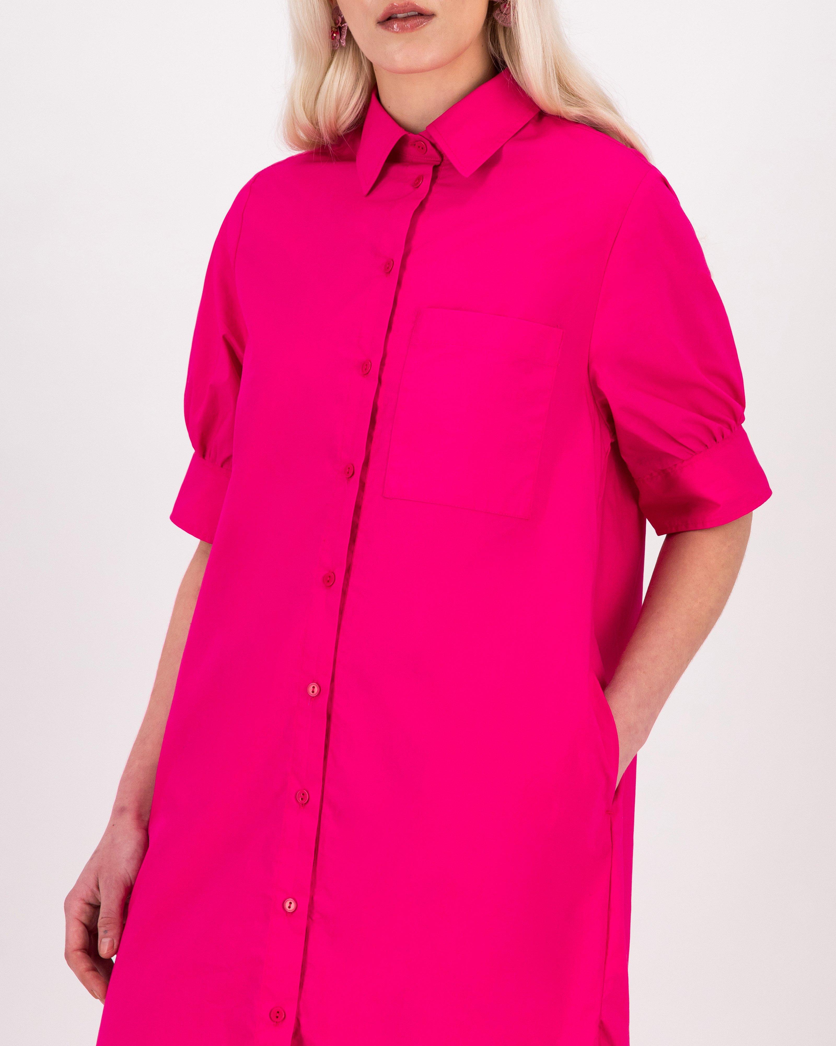 Pink button store down shirt dress