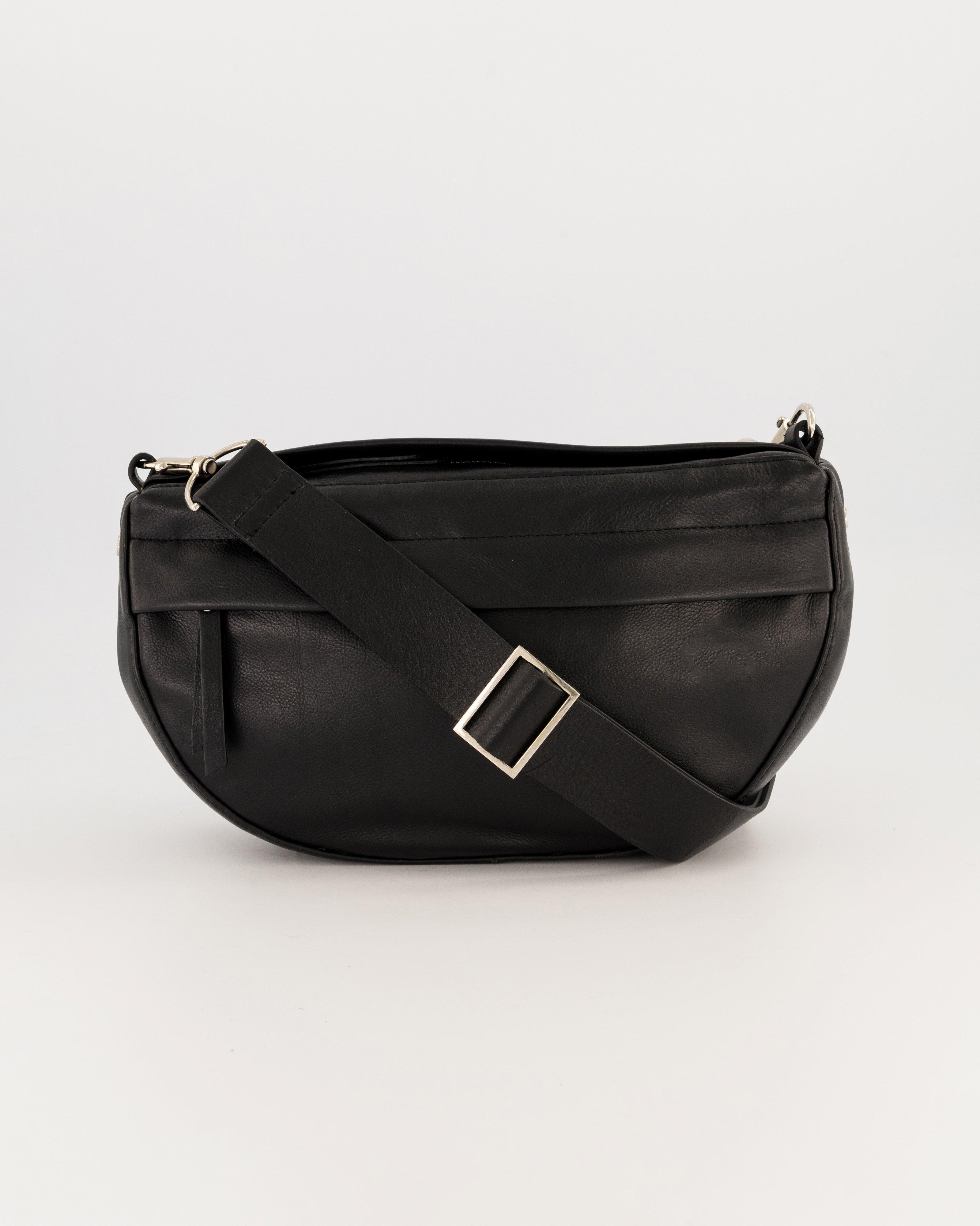 Macie Halfmoon Leather Crossbody Bag -  Black