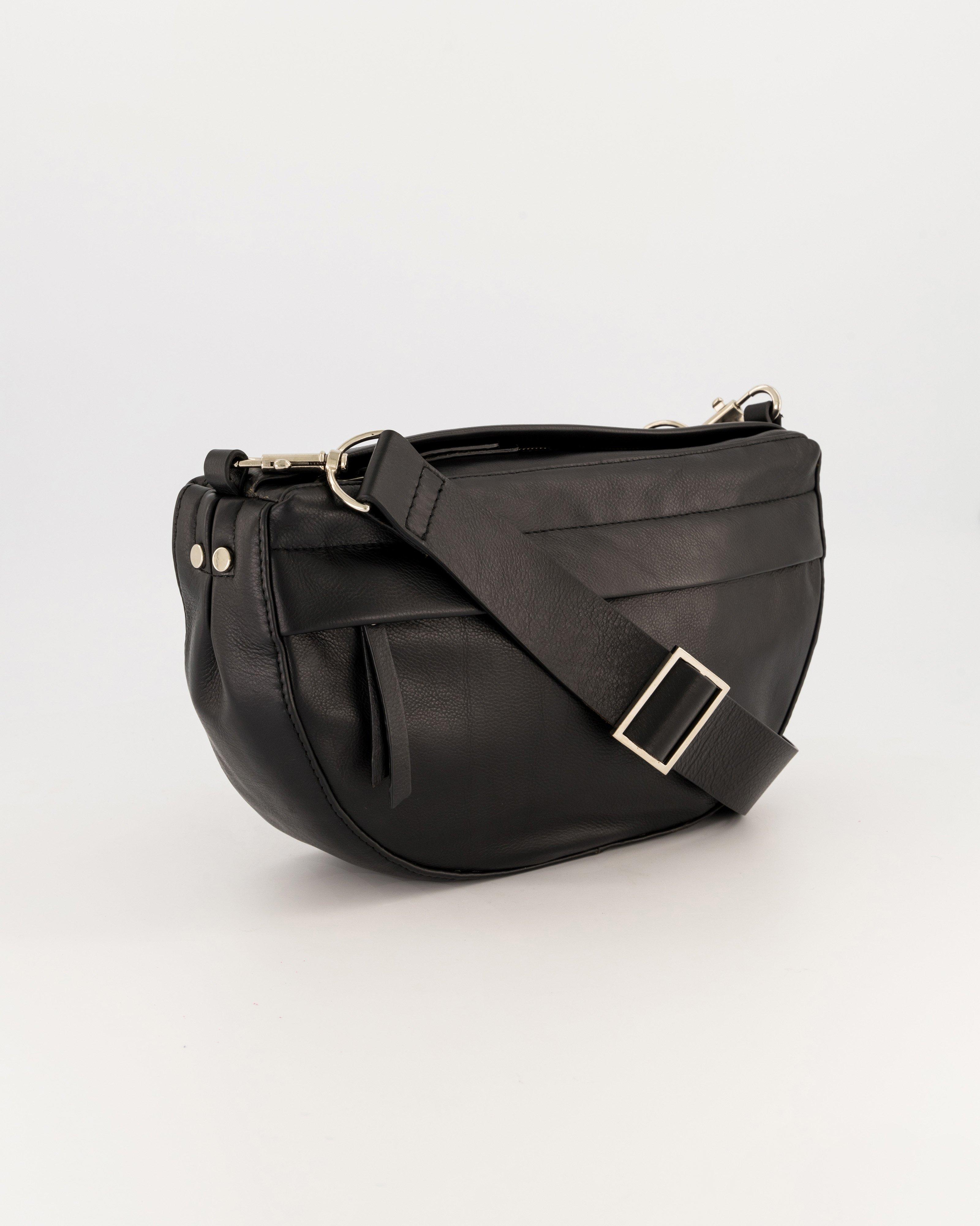 Macie Halfmoon Leather Crossbody Bag -  Black