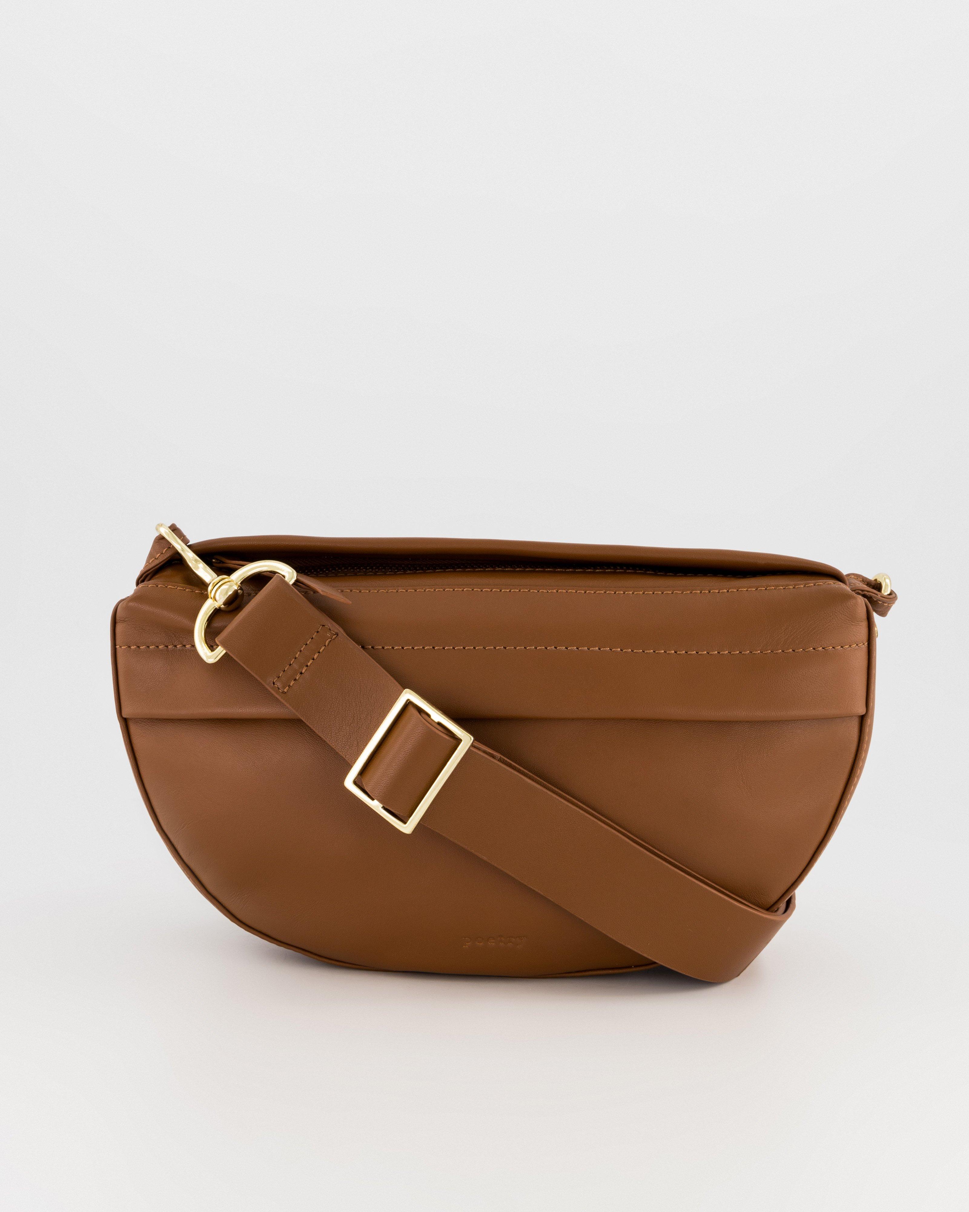 Macie Halfmoon Leather Crossbody Bag -  Tan