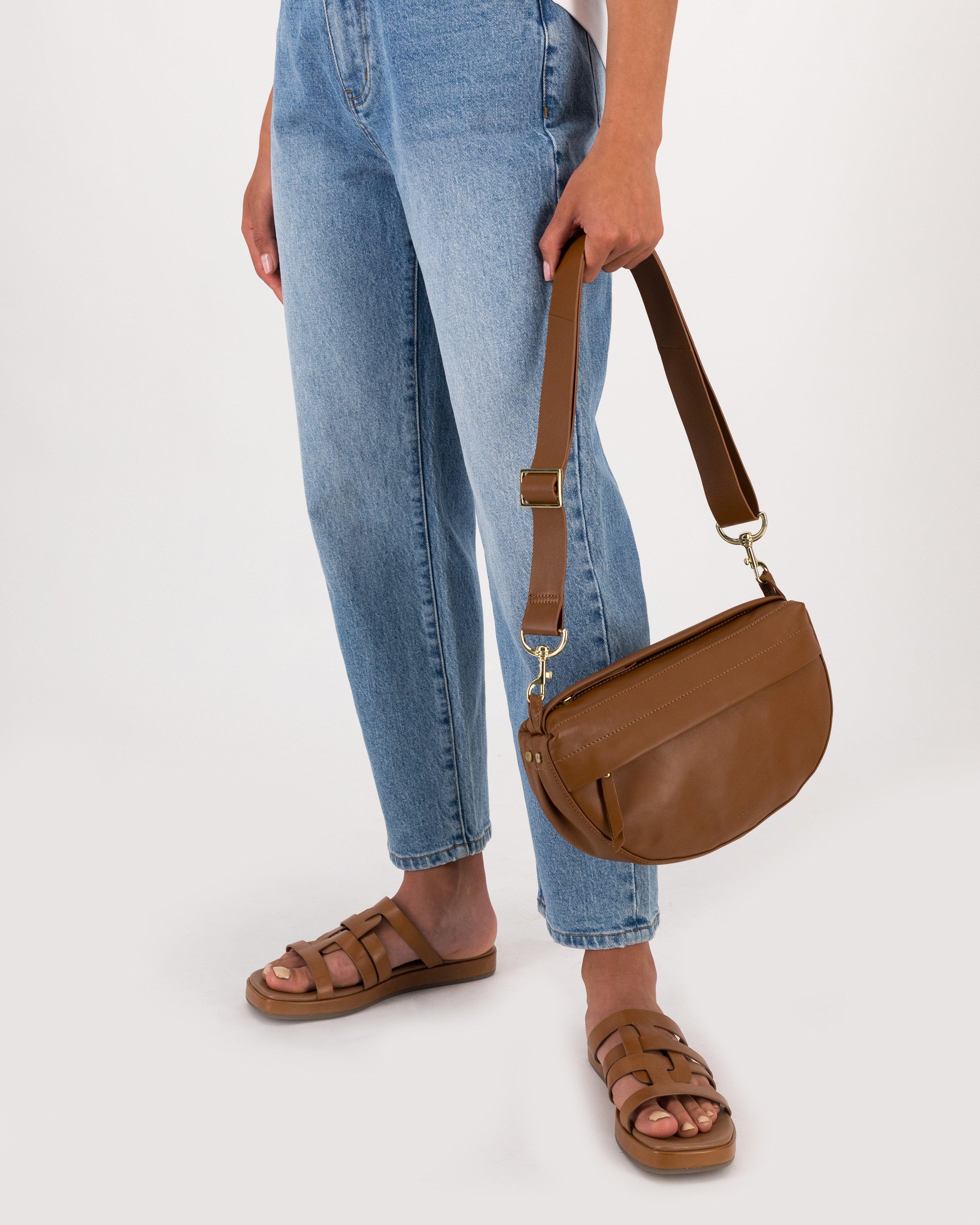 Macie Halfmoon Leather Crossbody Bag -  Tan