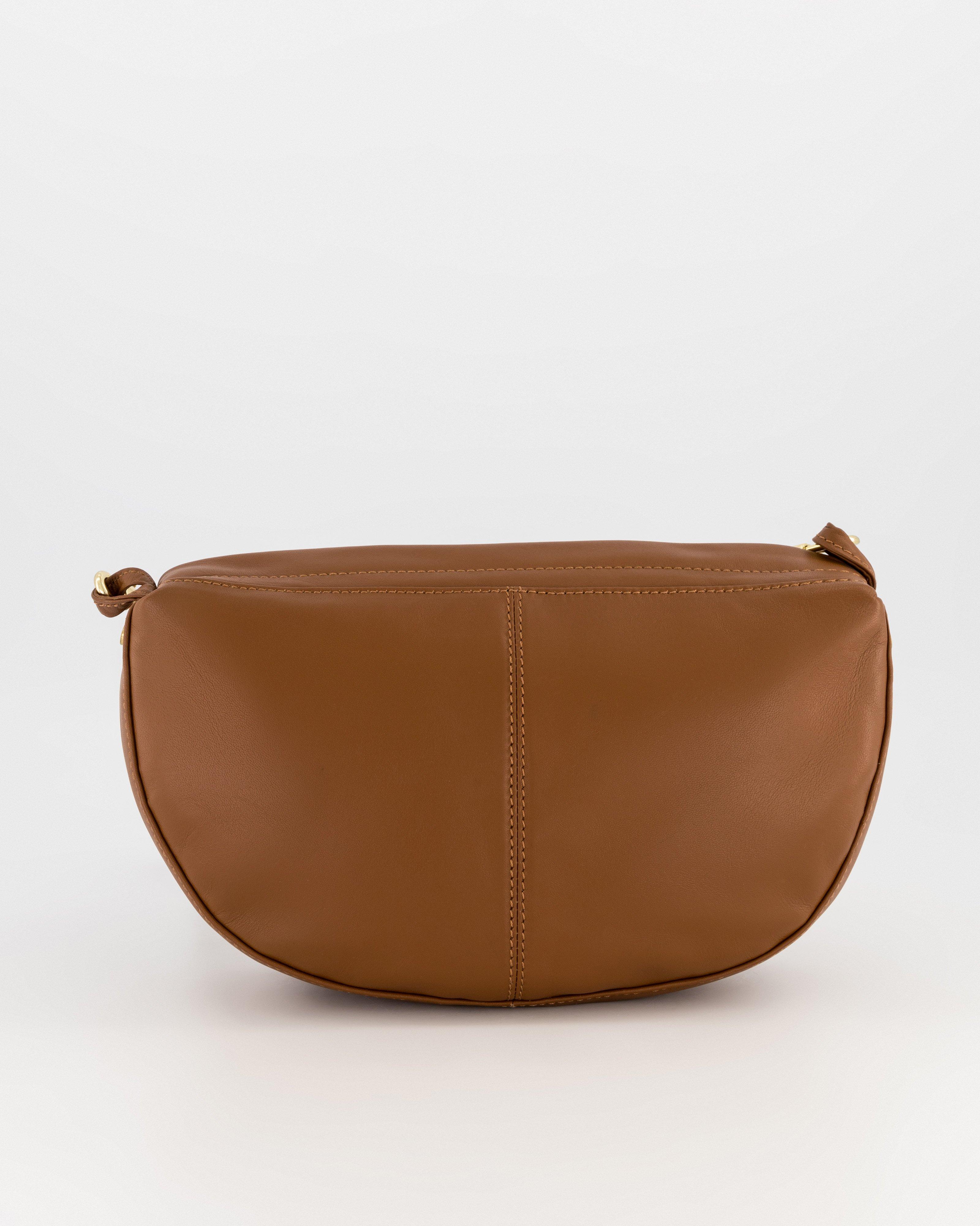 Macie Halfmoon Leather Crossbody Bag -  Tan