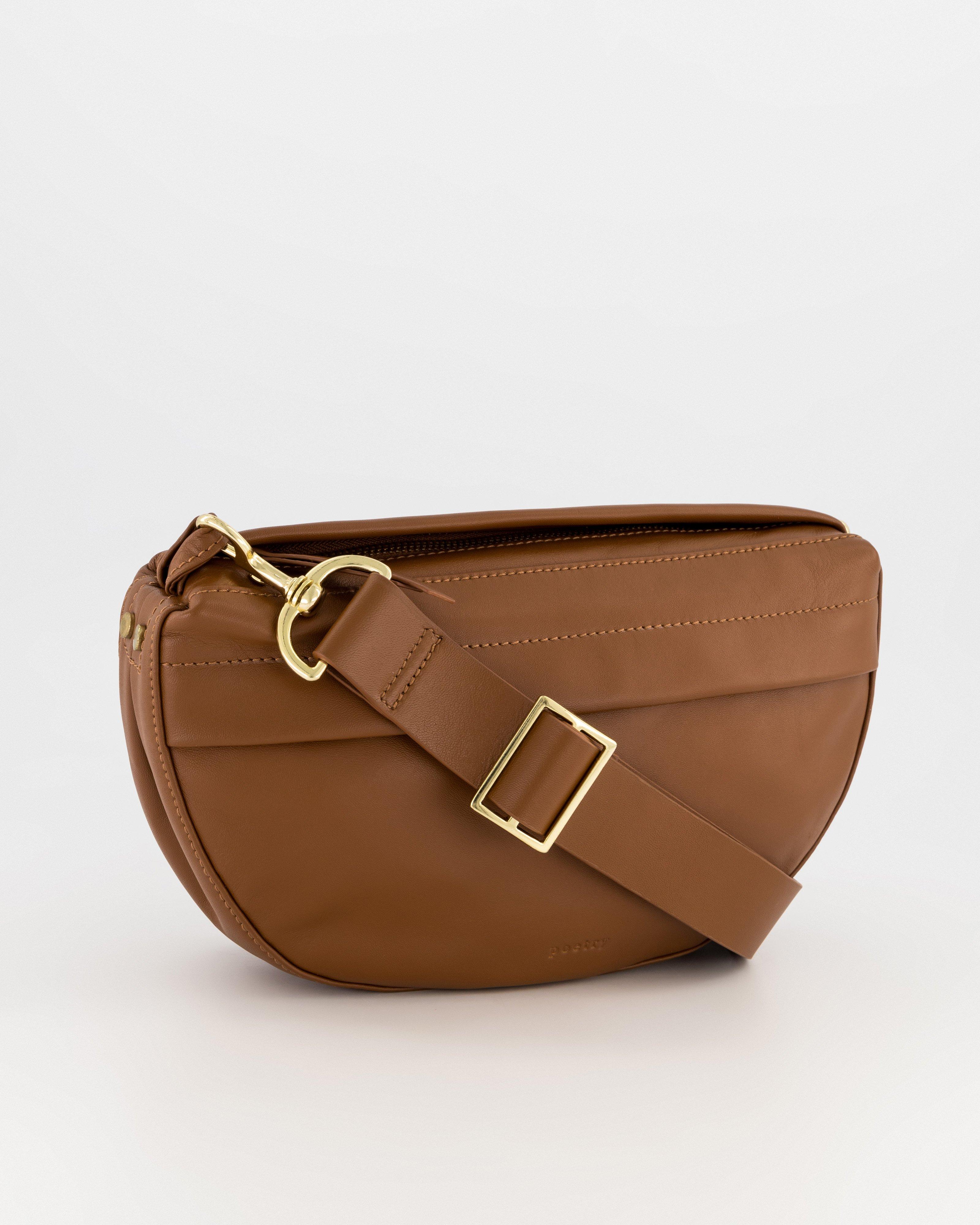 Macie Halfmoon Leather Crossbody Bag -  Tan