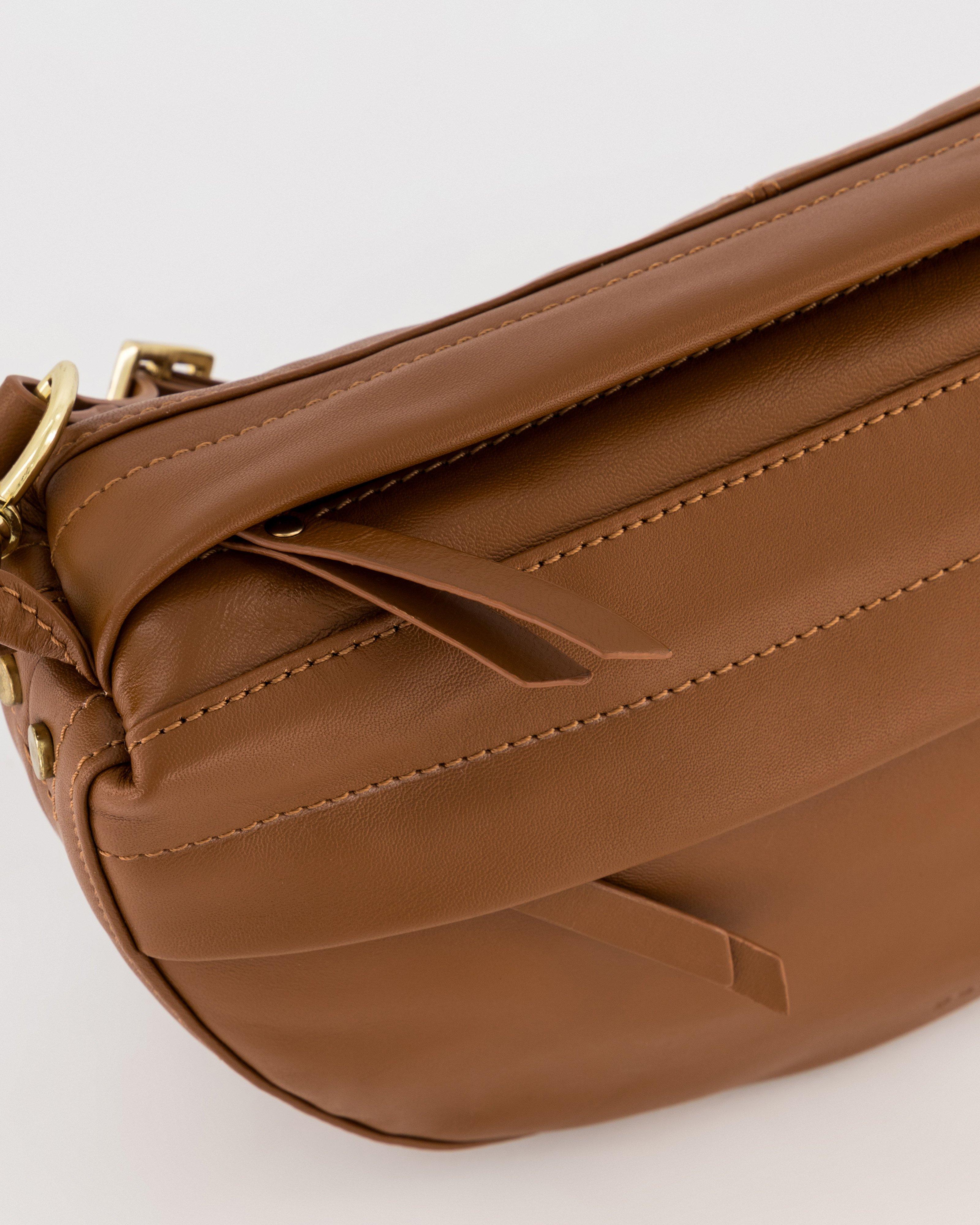 Macie Halfmoon Leather Crossbody Bag -  Tan