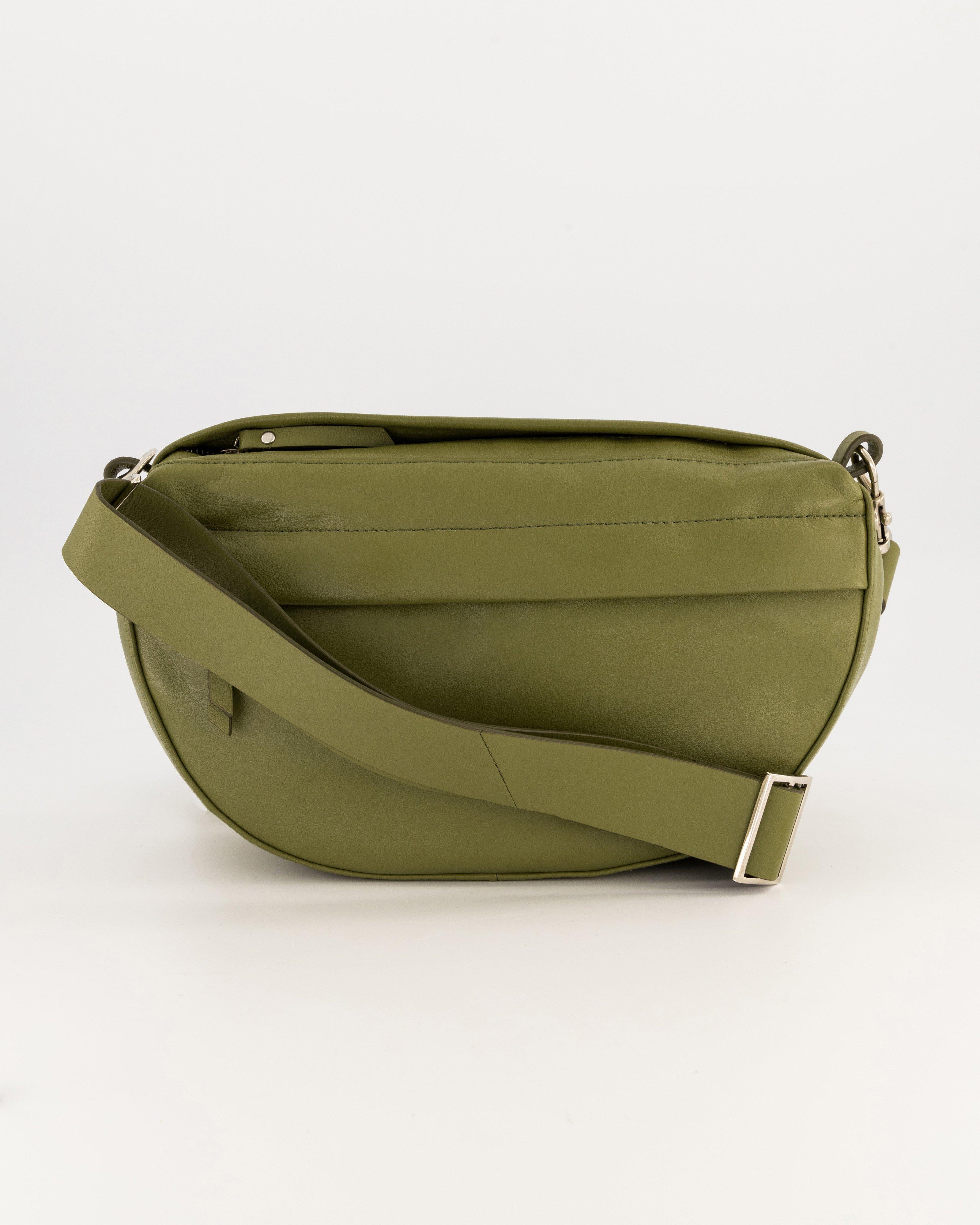 Macie Halfmoon Leather Crossbody Bag -  Olive