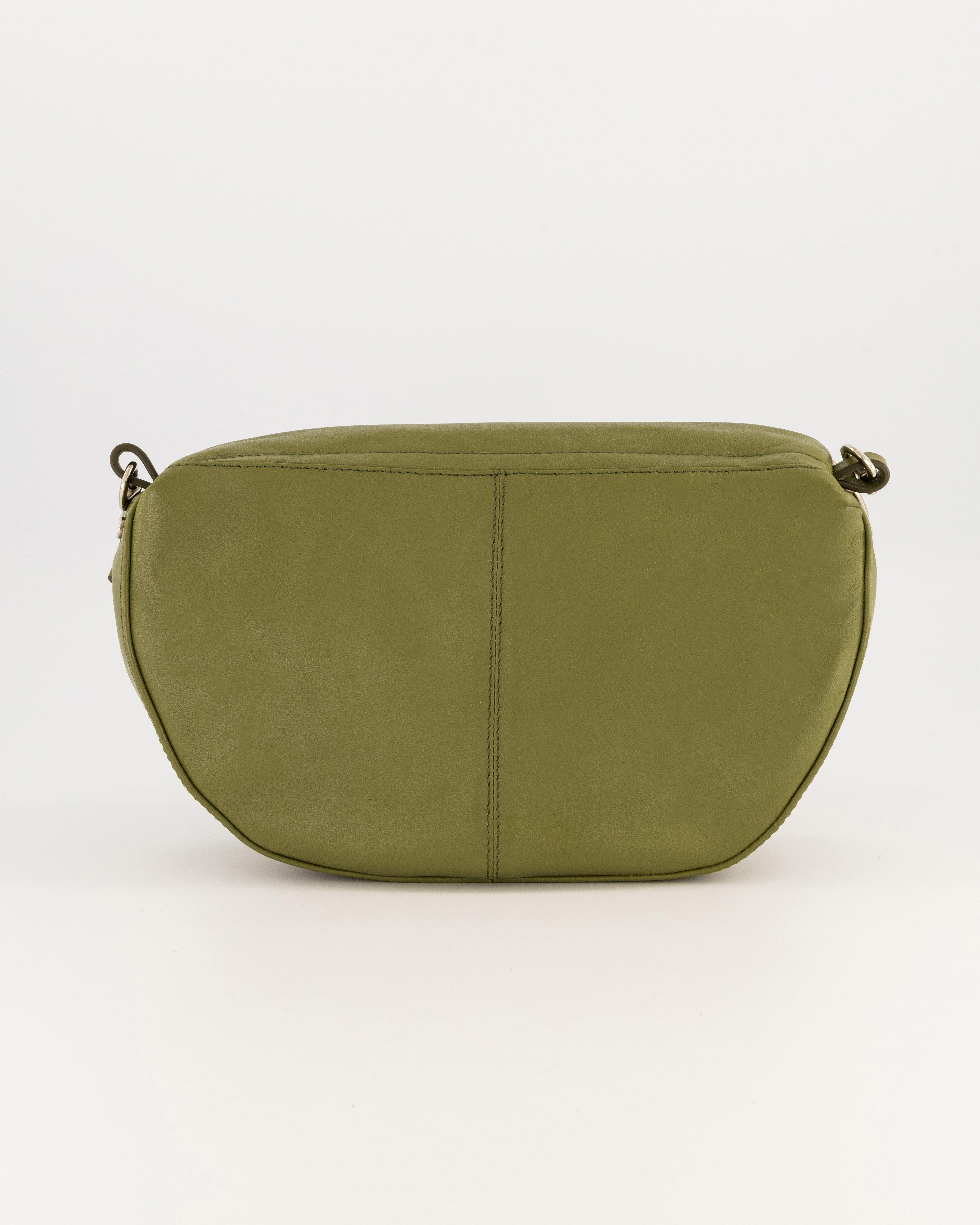 Macie Halfmoon Leather Crossbody Bag -  Olive