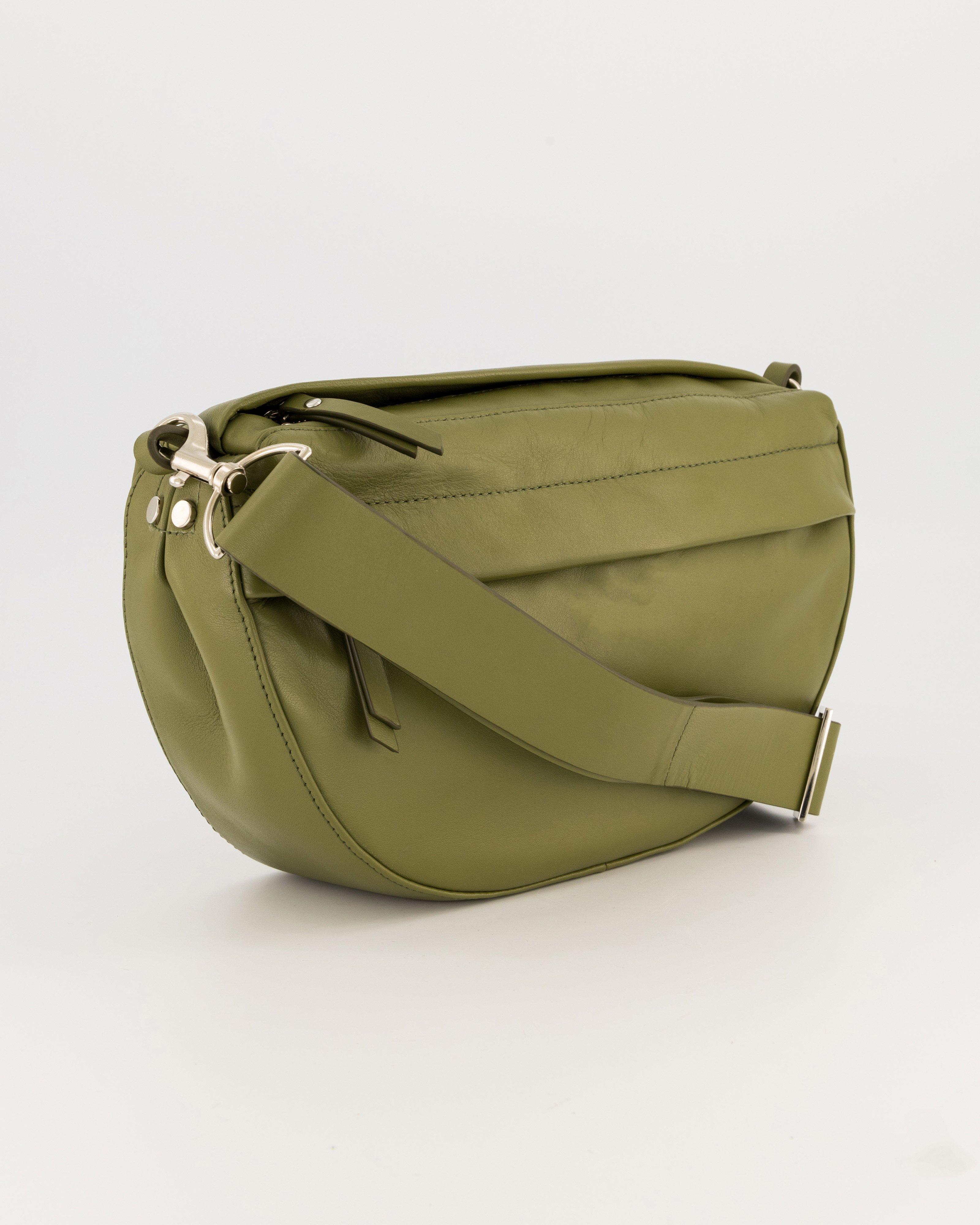 Macie Halfmoon Leather Crossbody Bag -  Olive