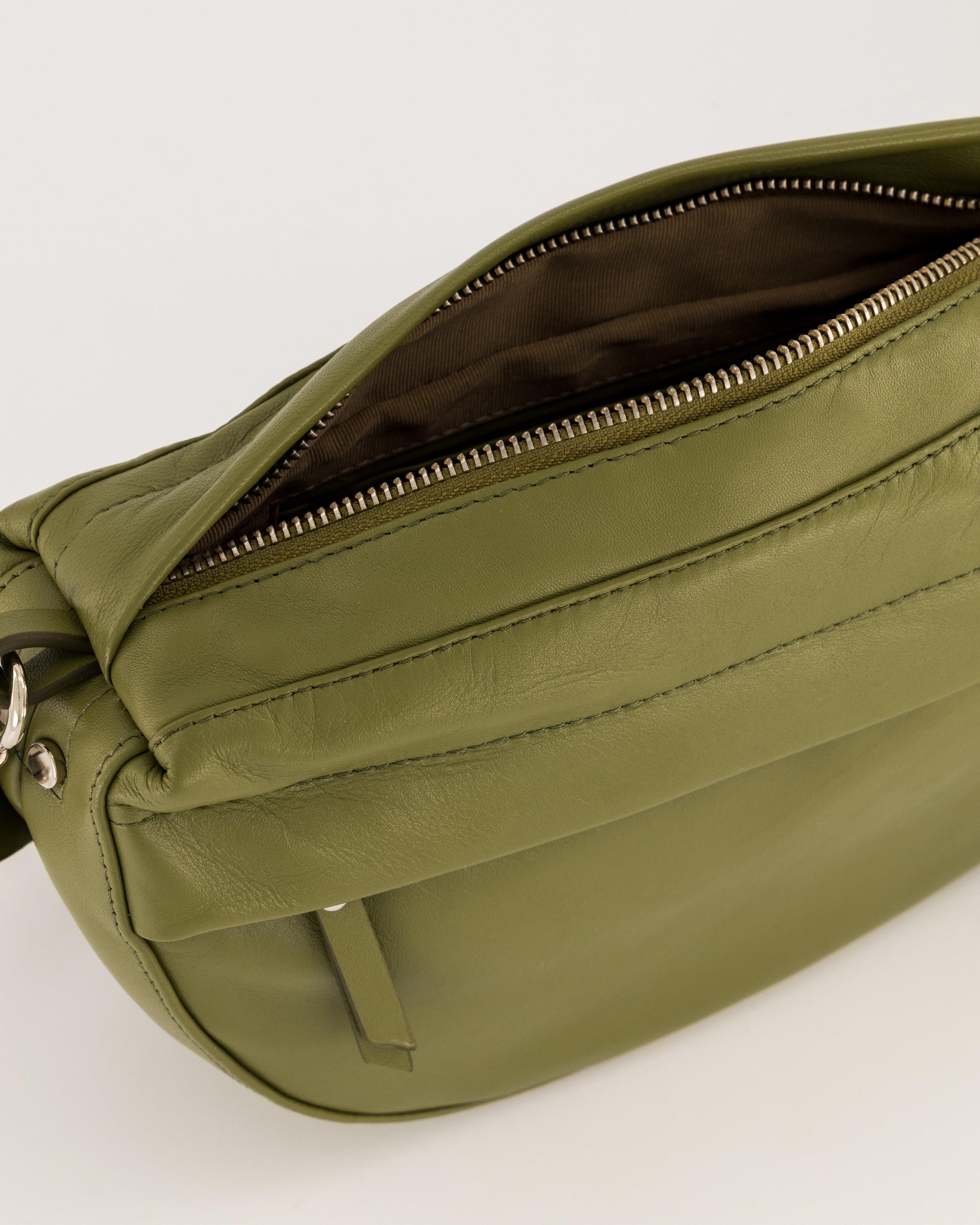 Macie Halfmoon Leather Crossbody Bag -  Olive