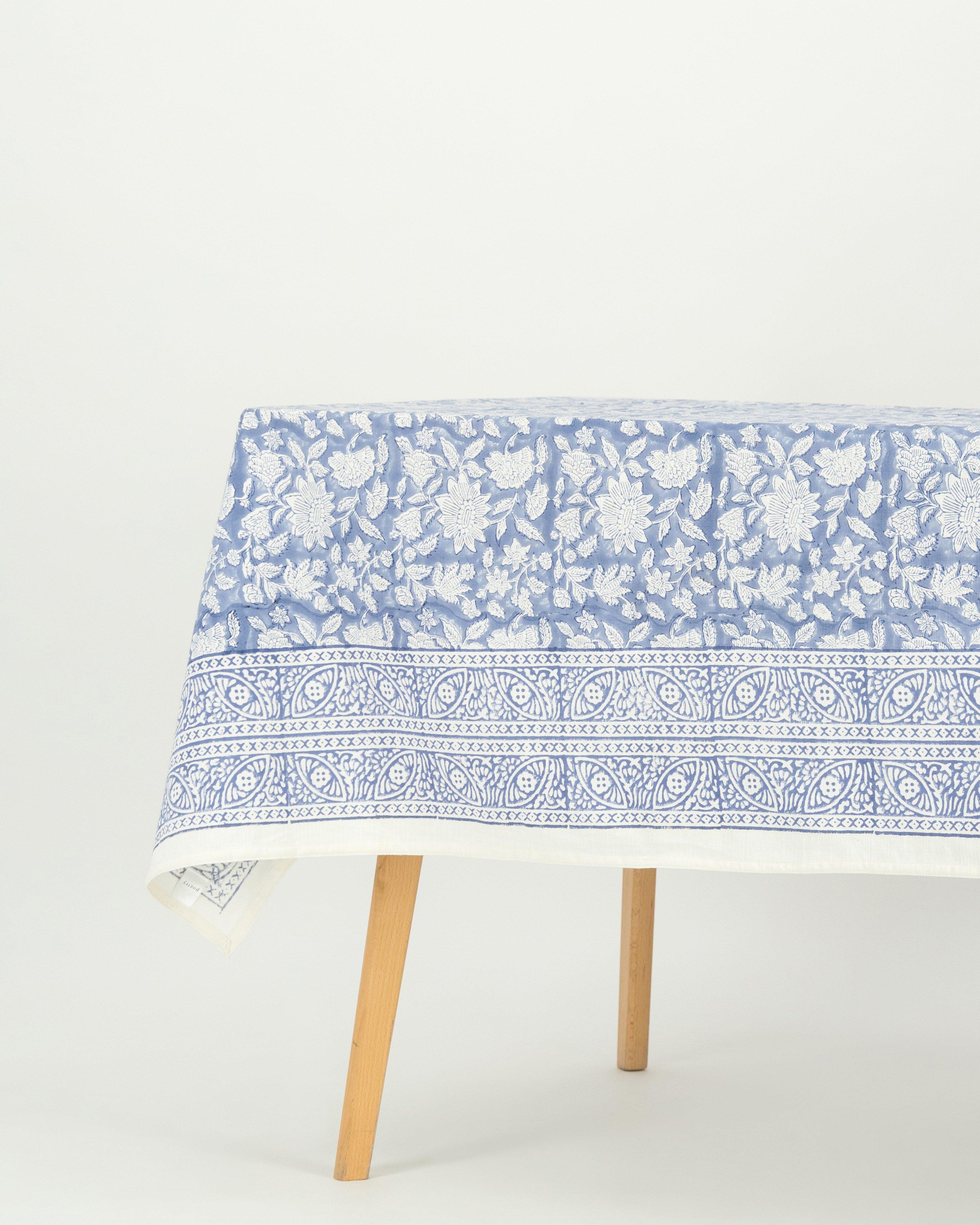 Mariana Blockprint 8-10 Seater Tablecloth -  Blue