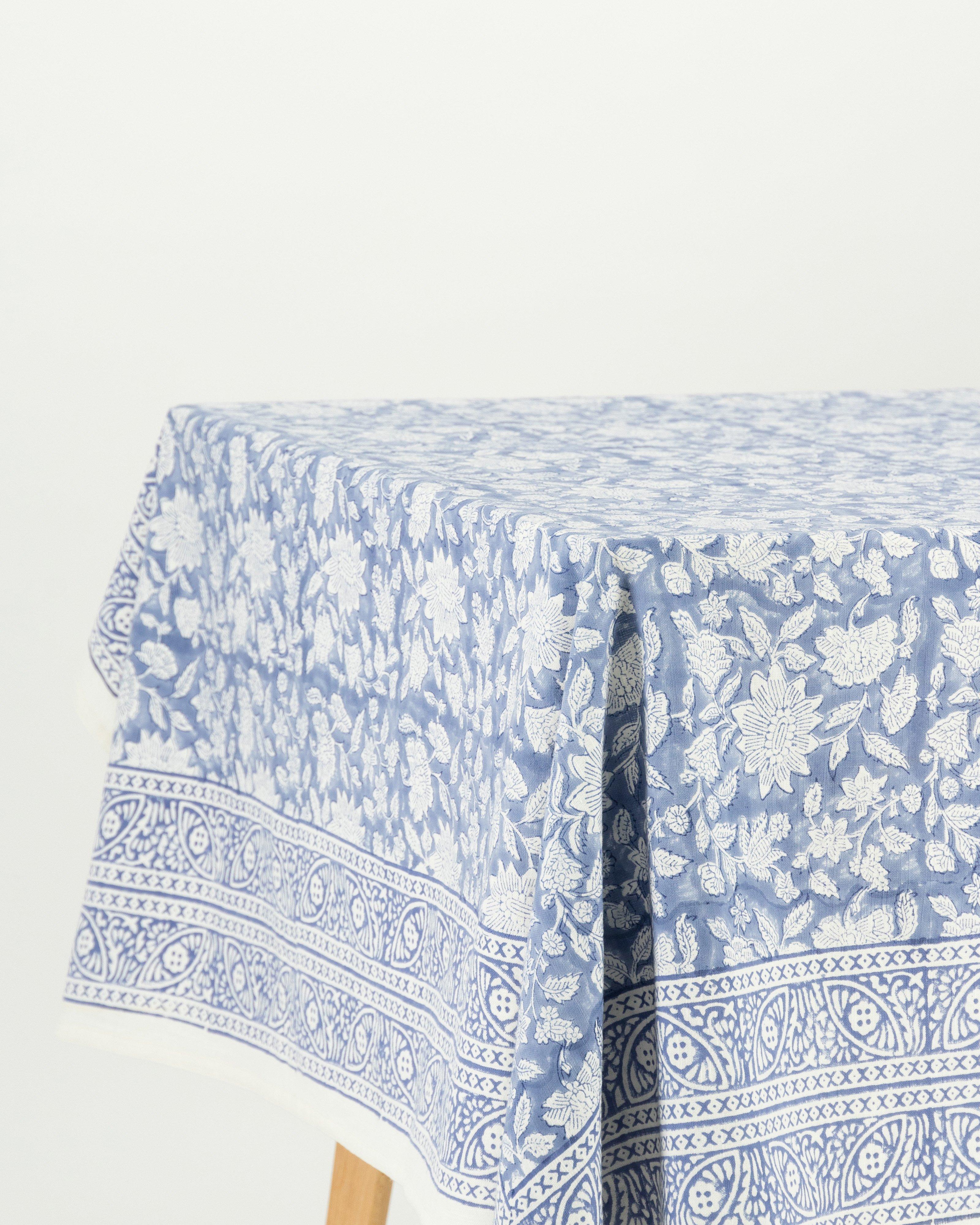 Mariana Blockprint 8-10 Seater Tablecloth -  Blue