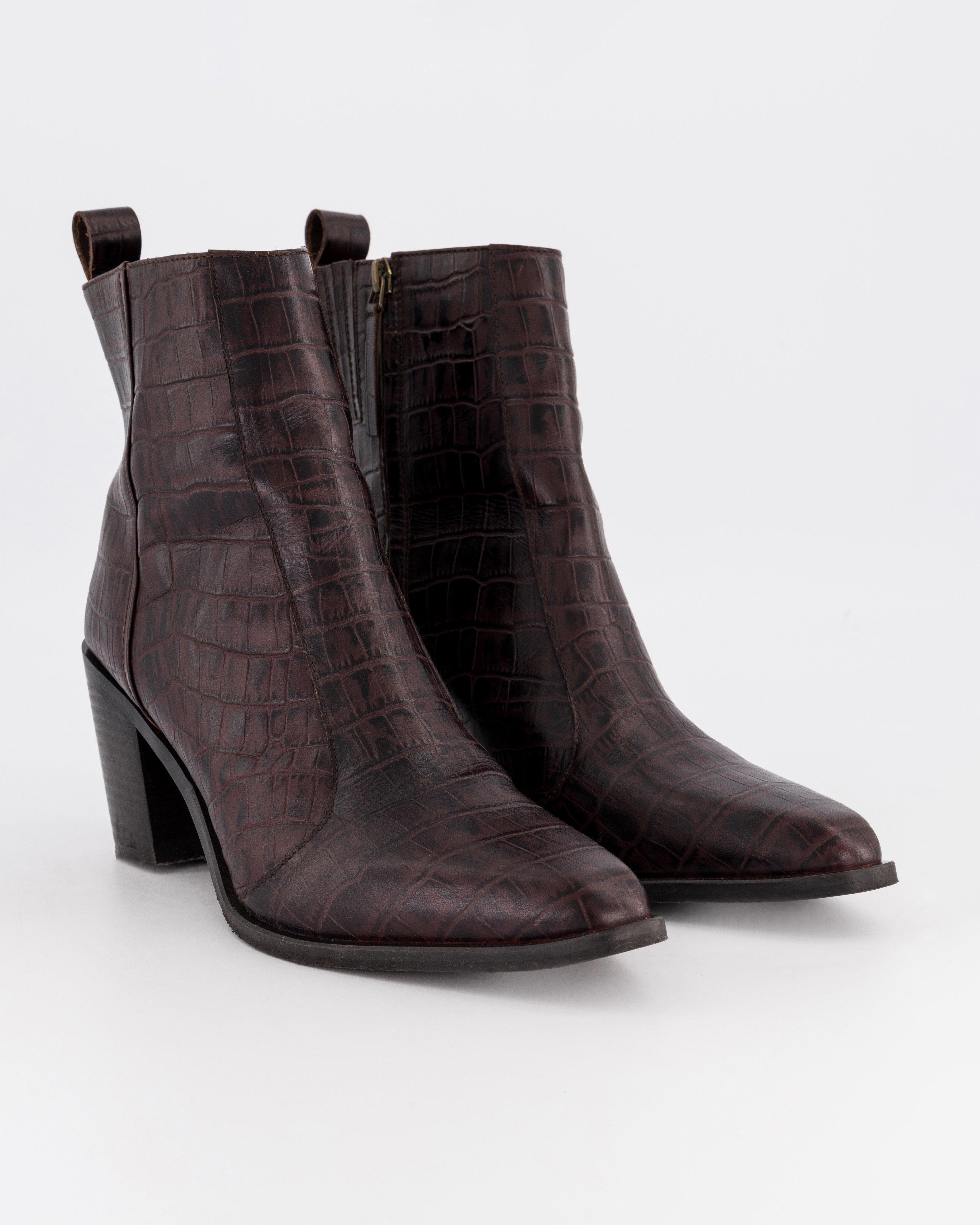 Raven Crocodile Embossed Boot -  Chocolate