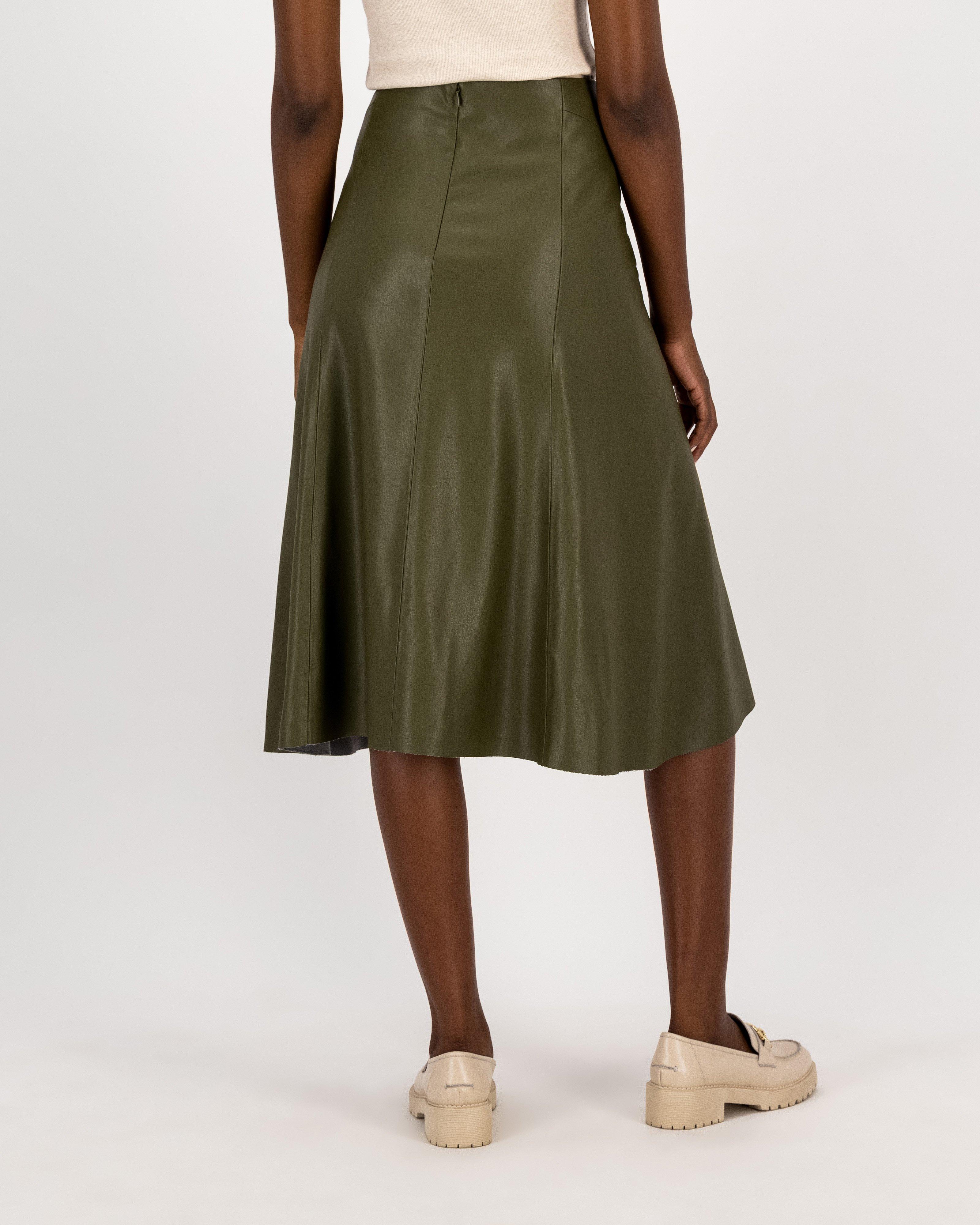 Khaki green shop leather skirt