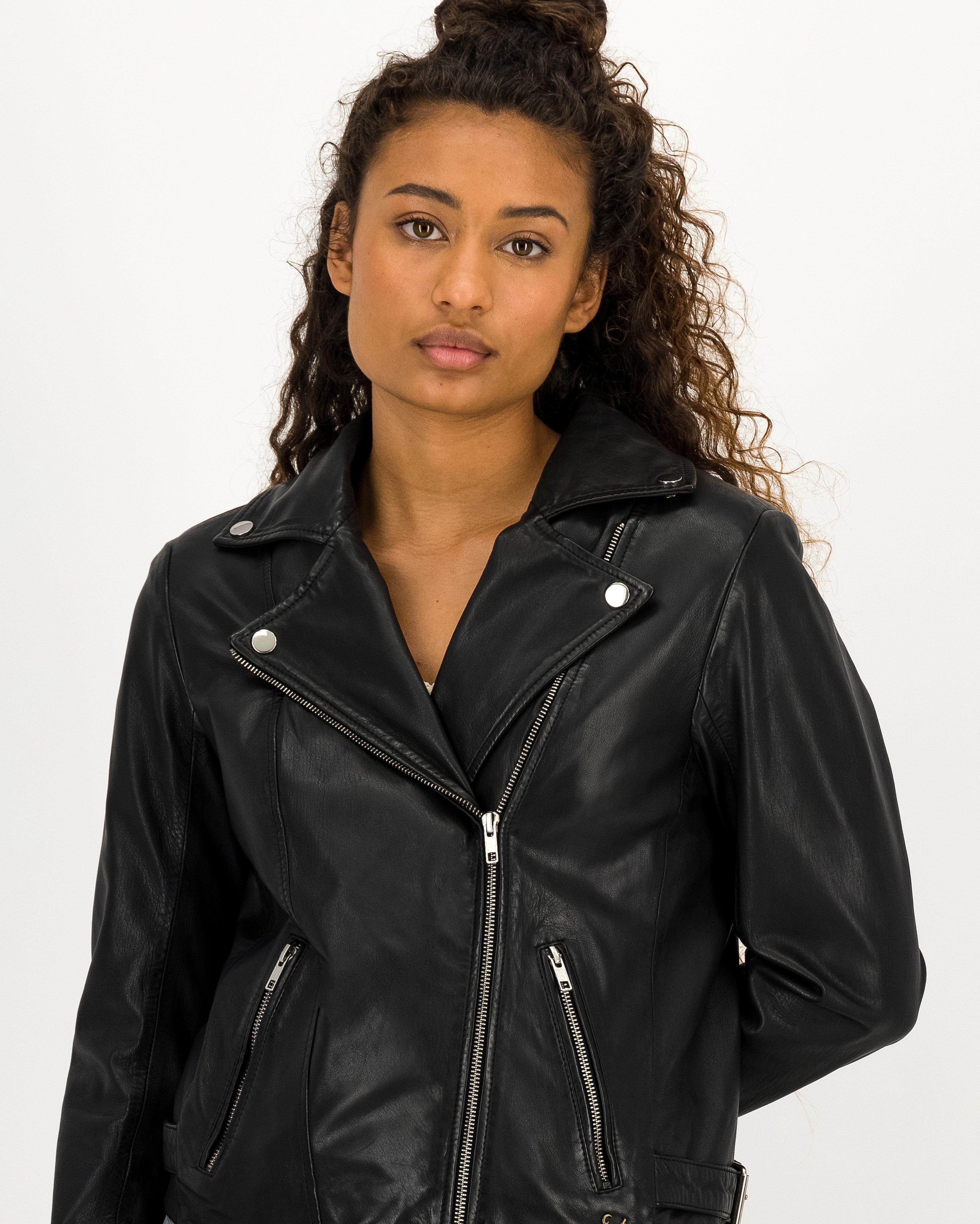 Women s Tyra Leather Biker Jacket Old Khaki