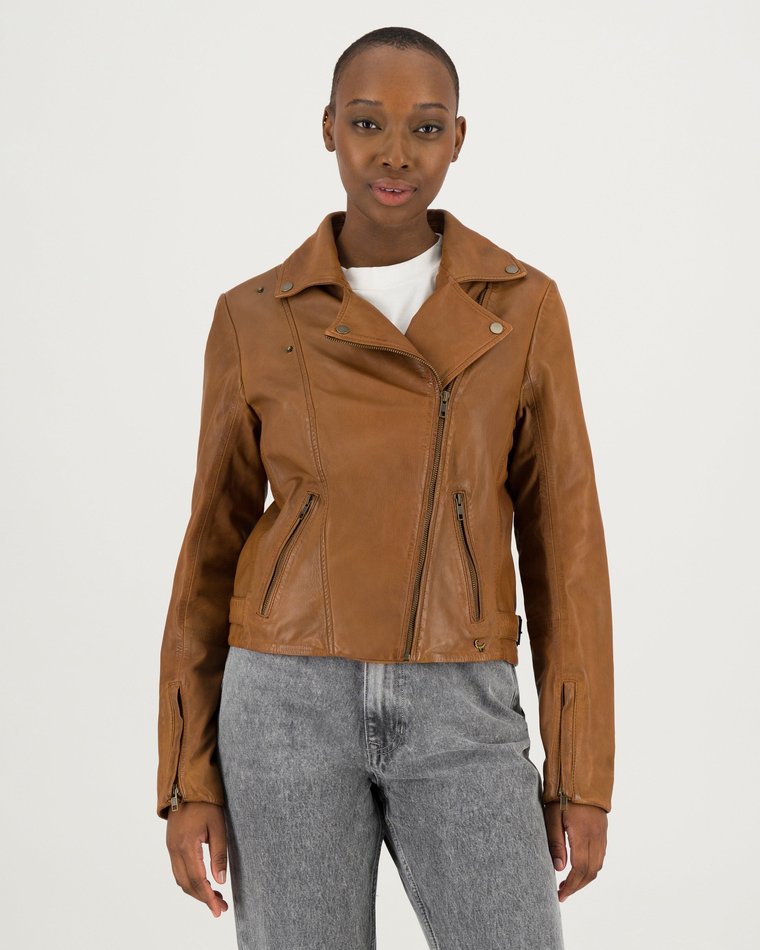 Women's Tyra Leather Biker Jacket -  Tan