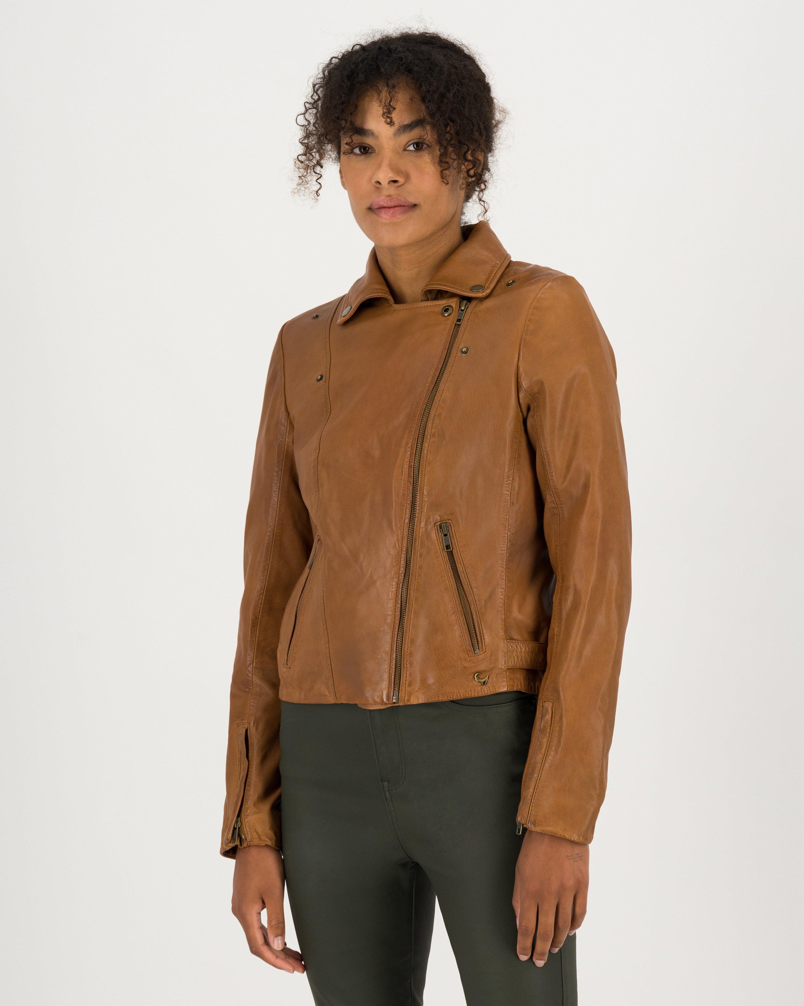 Khaki leather sale biker jacket