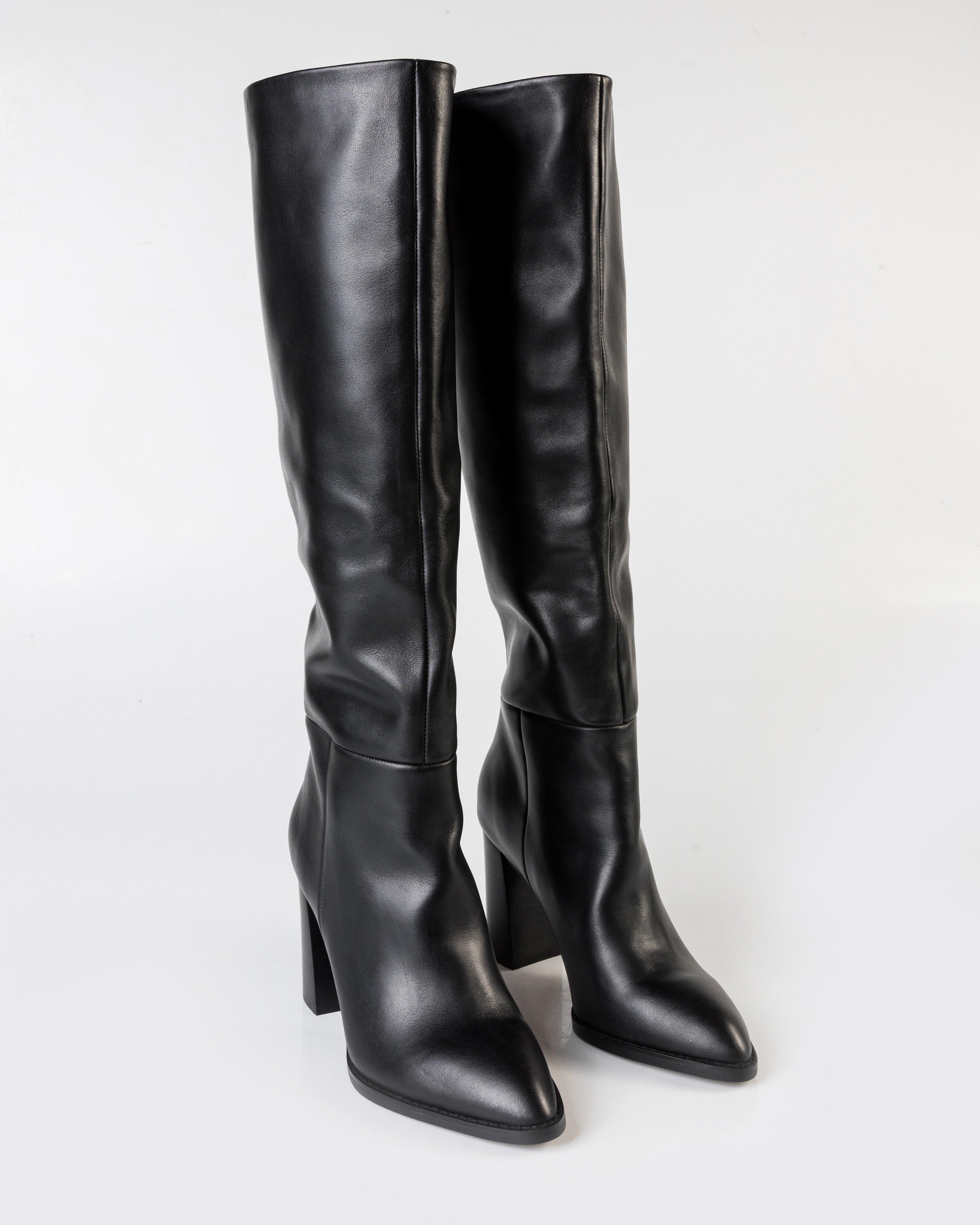 Hazel Knee High Leather Boot -  Black