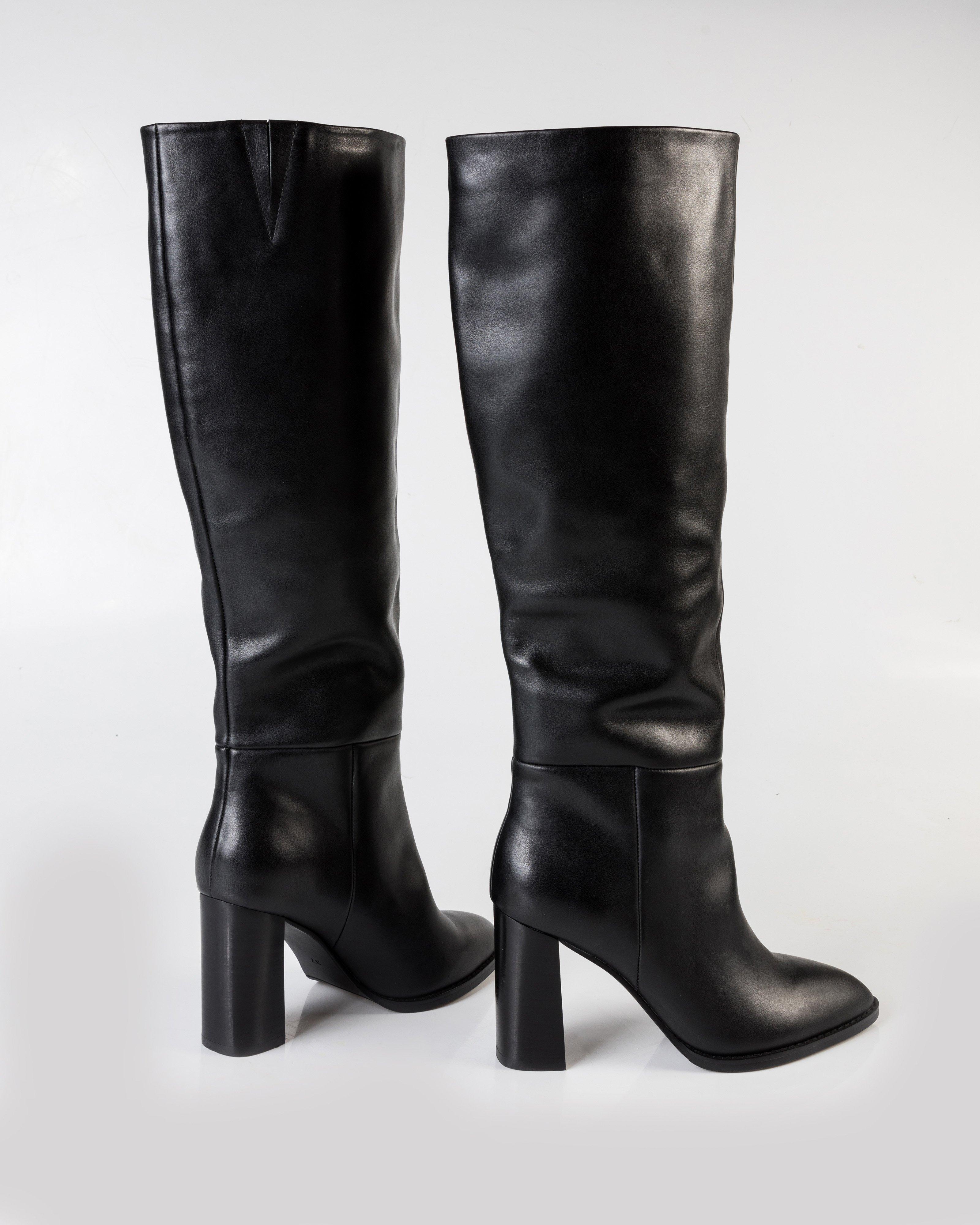 Hazel Knee High Leather Boot -  Black