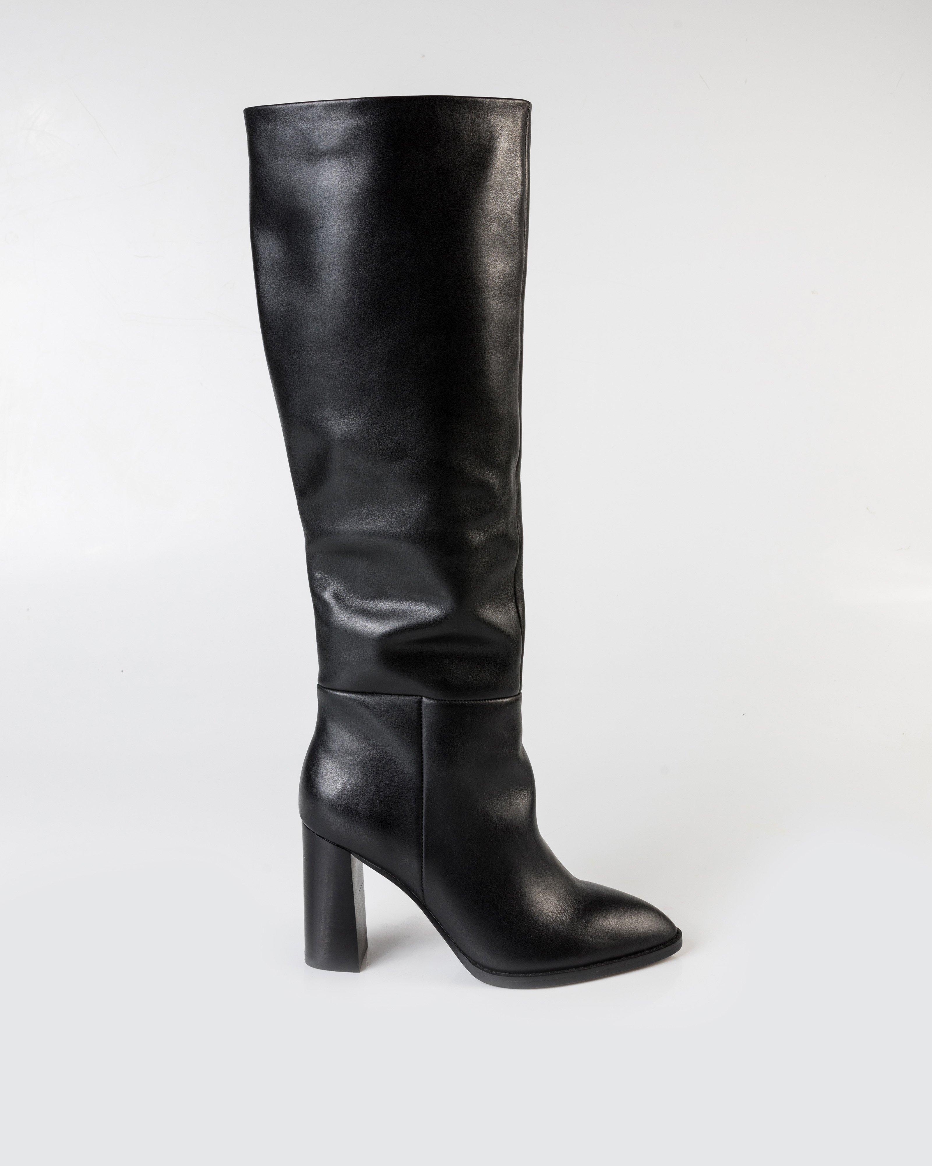 Hazel Knee High Leather Boot -  Black