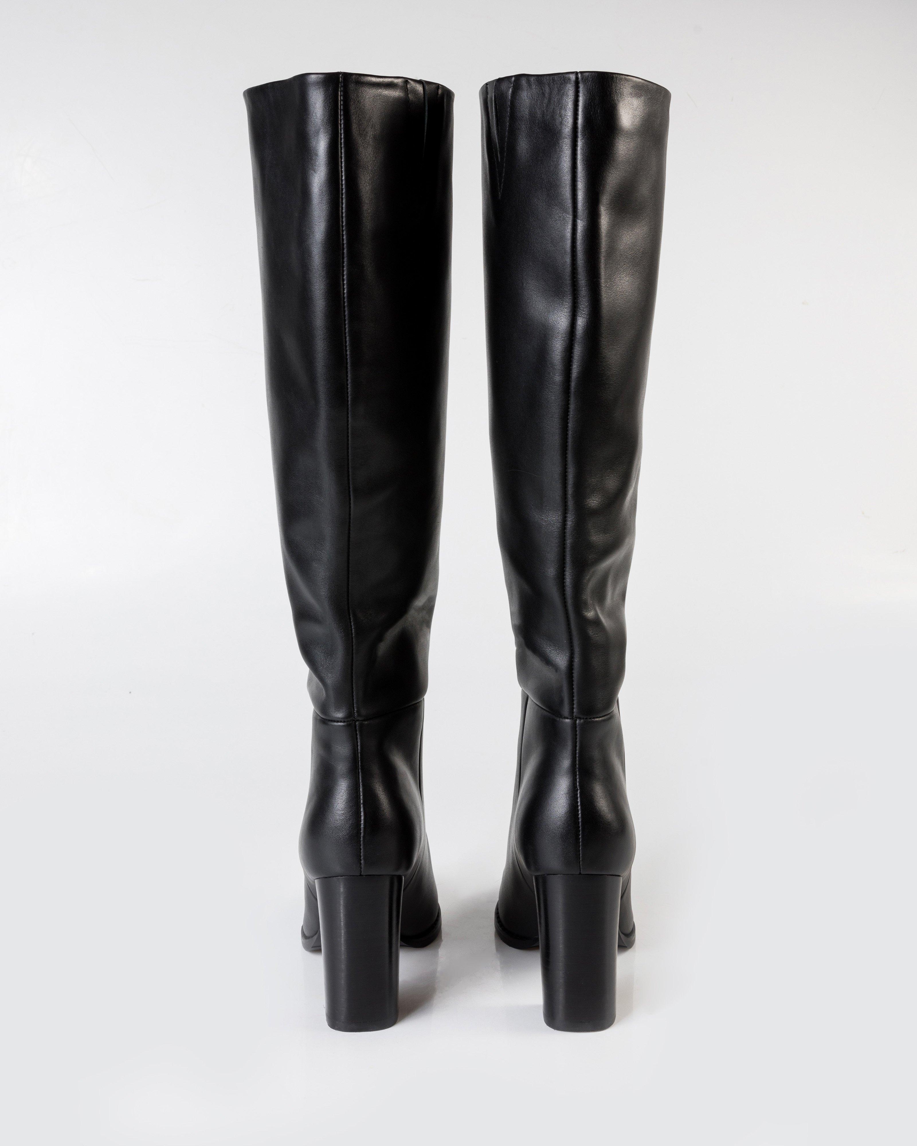 Hazel Knee High Leather Boot -  Black