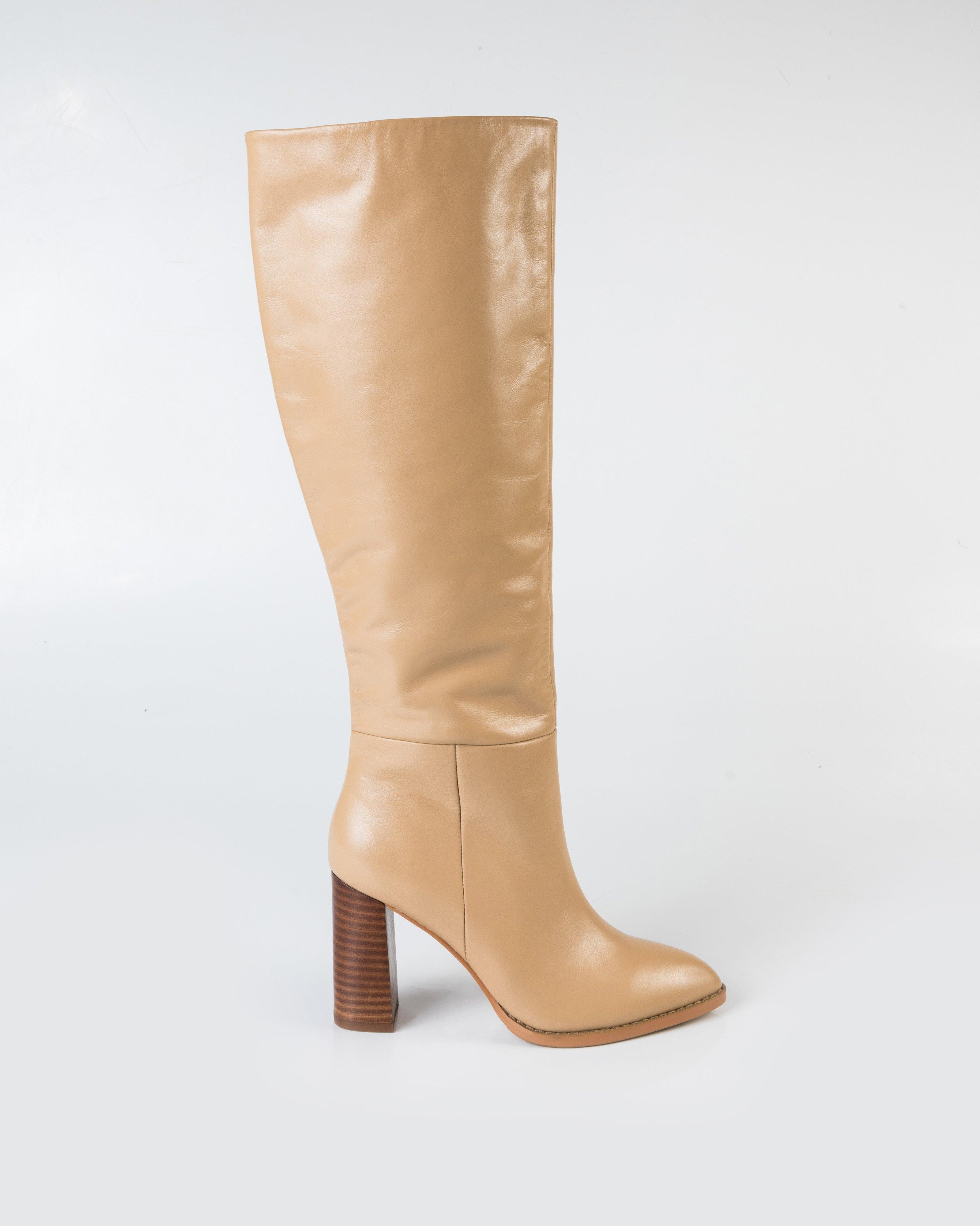 Hazel Knee High Leather Boot -  Nude