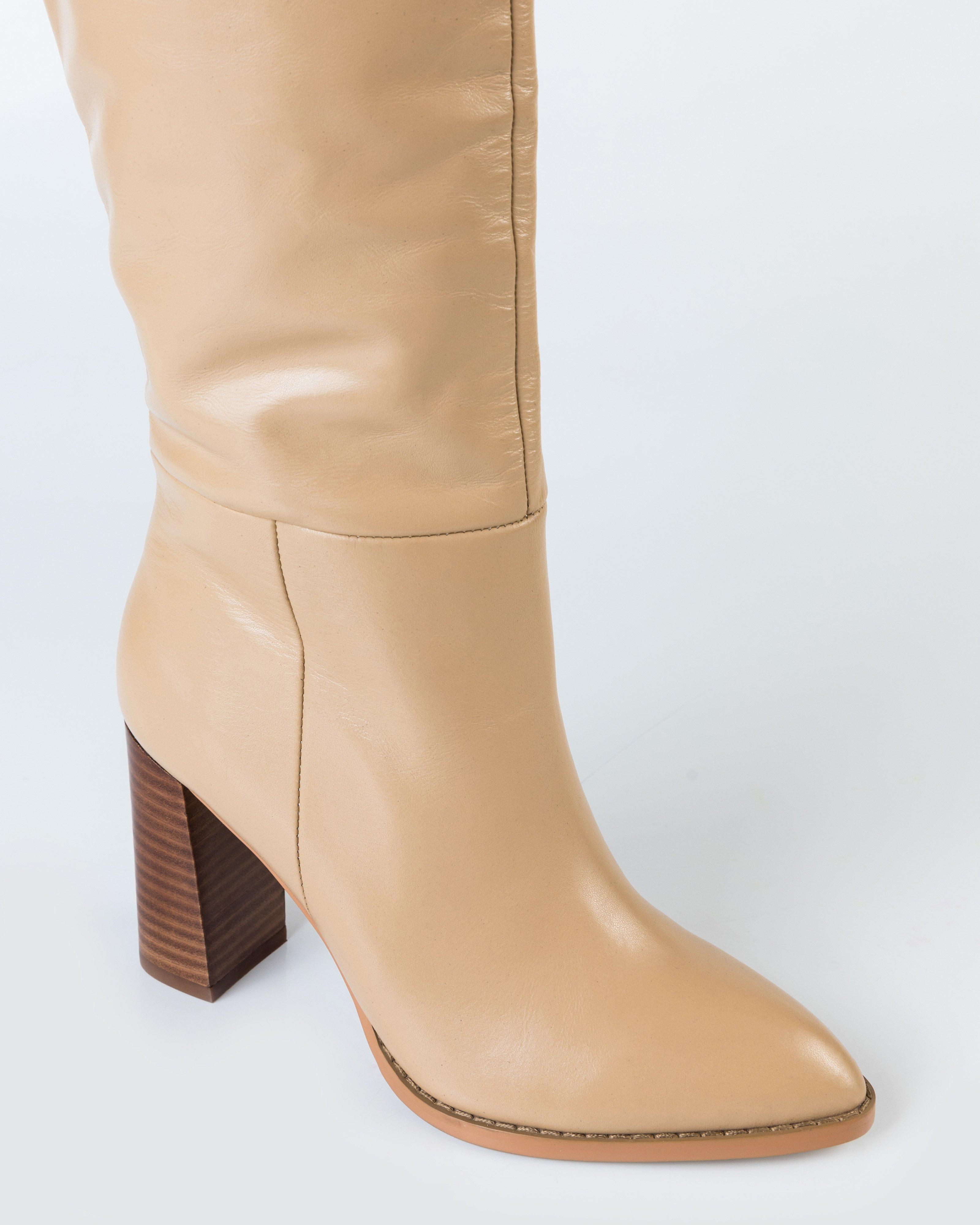 Hazel Knee High Leather Boot -  Nude