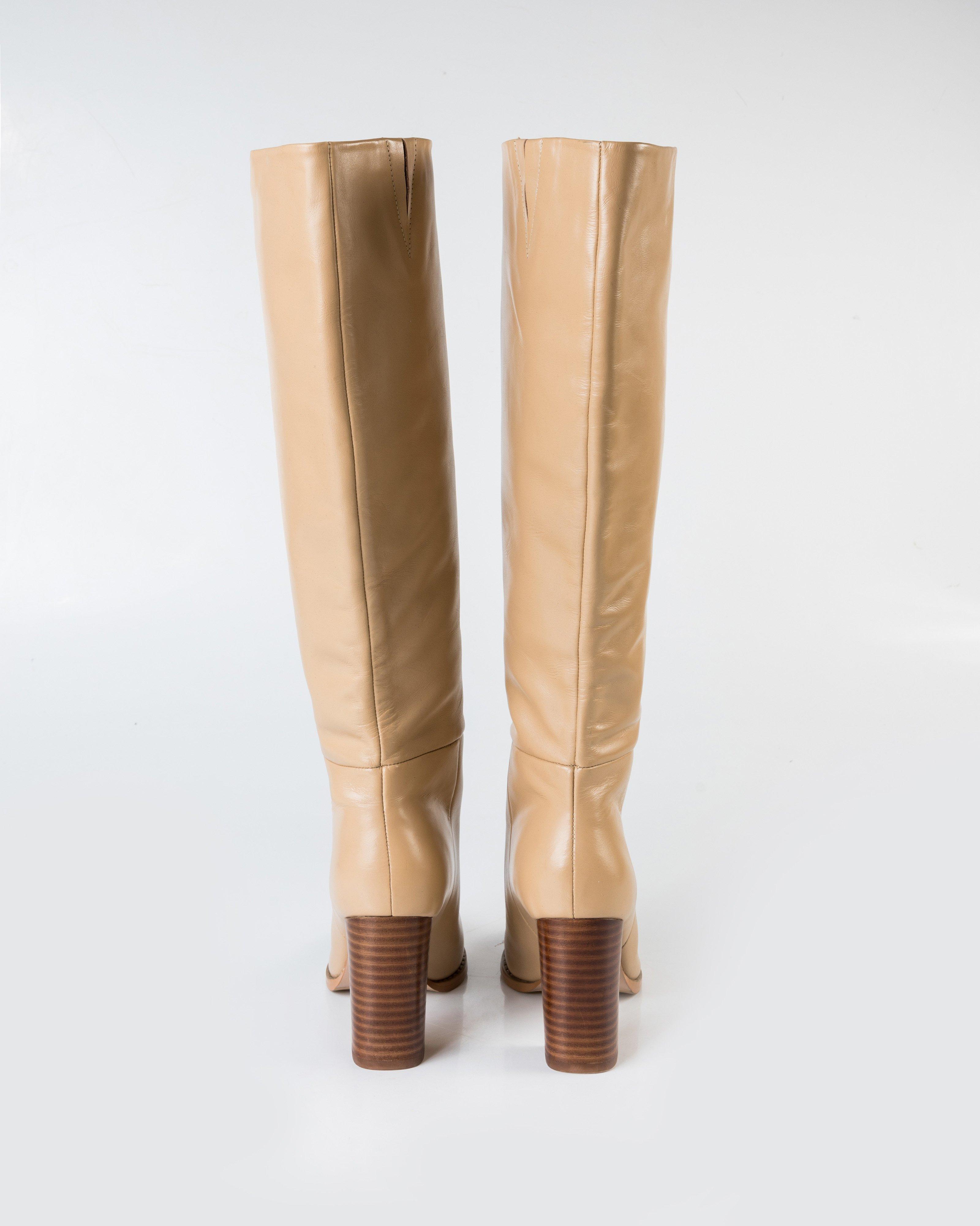 Hazel Knee High Leather Boot -  Nude