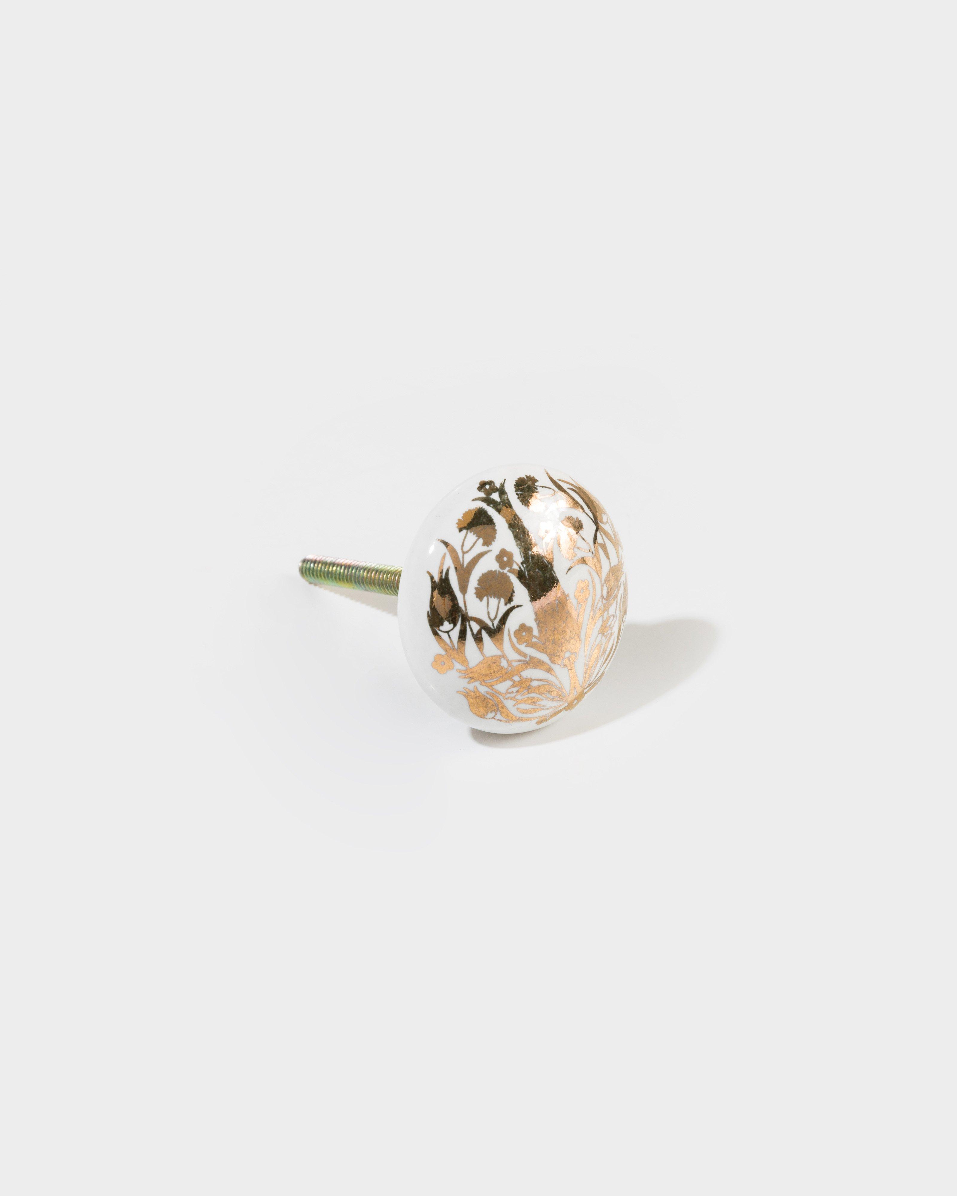 Gold Floral Ceramic Knob -  Gold