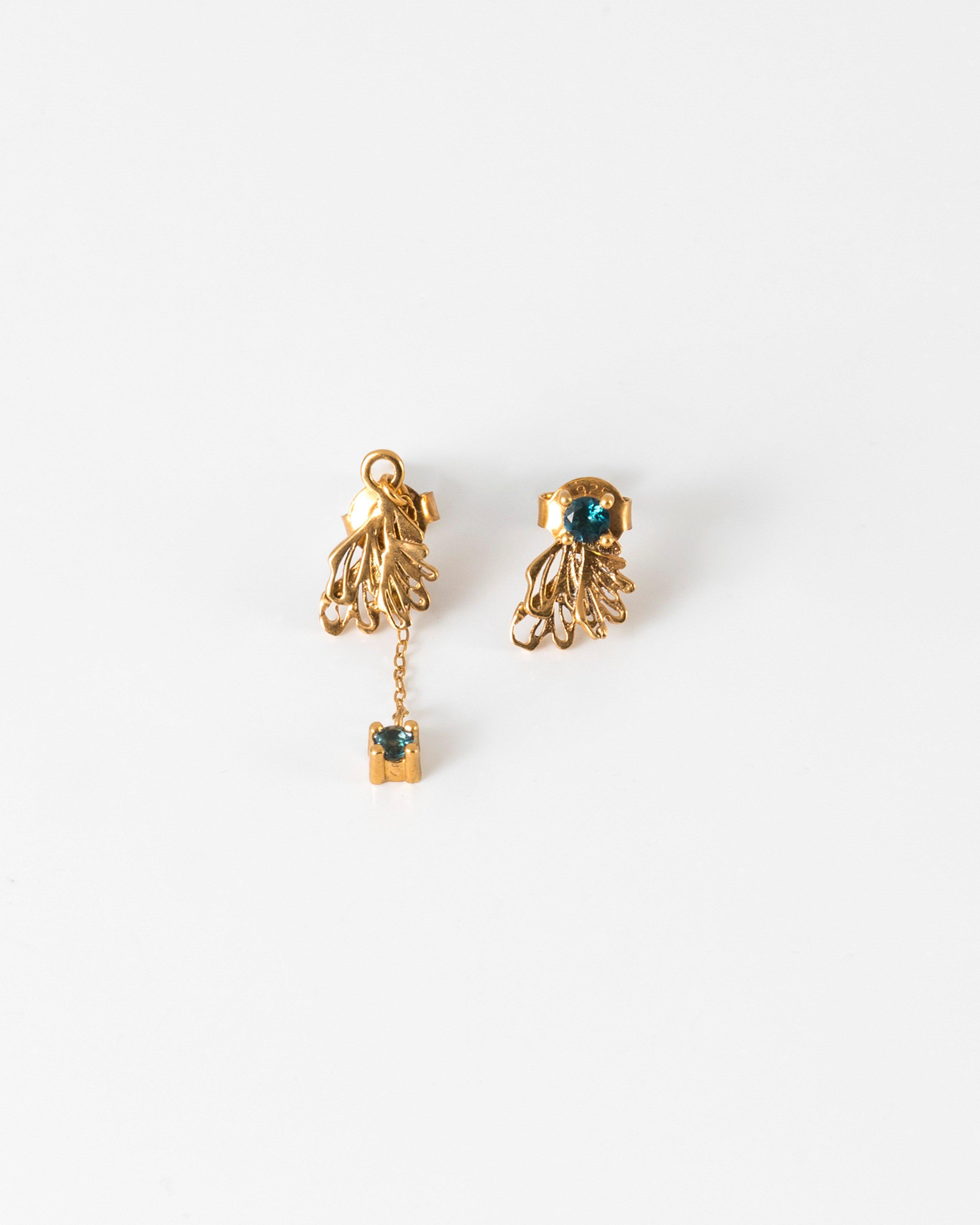 Black Betty Coral Assymetric Studs -  Gold