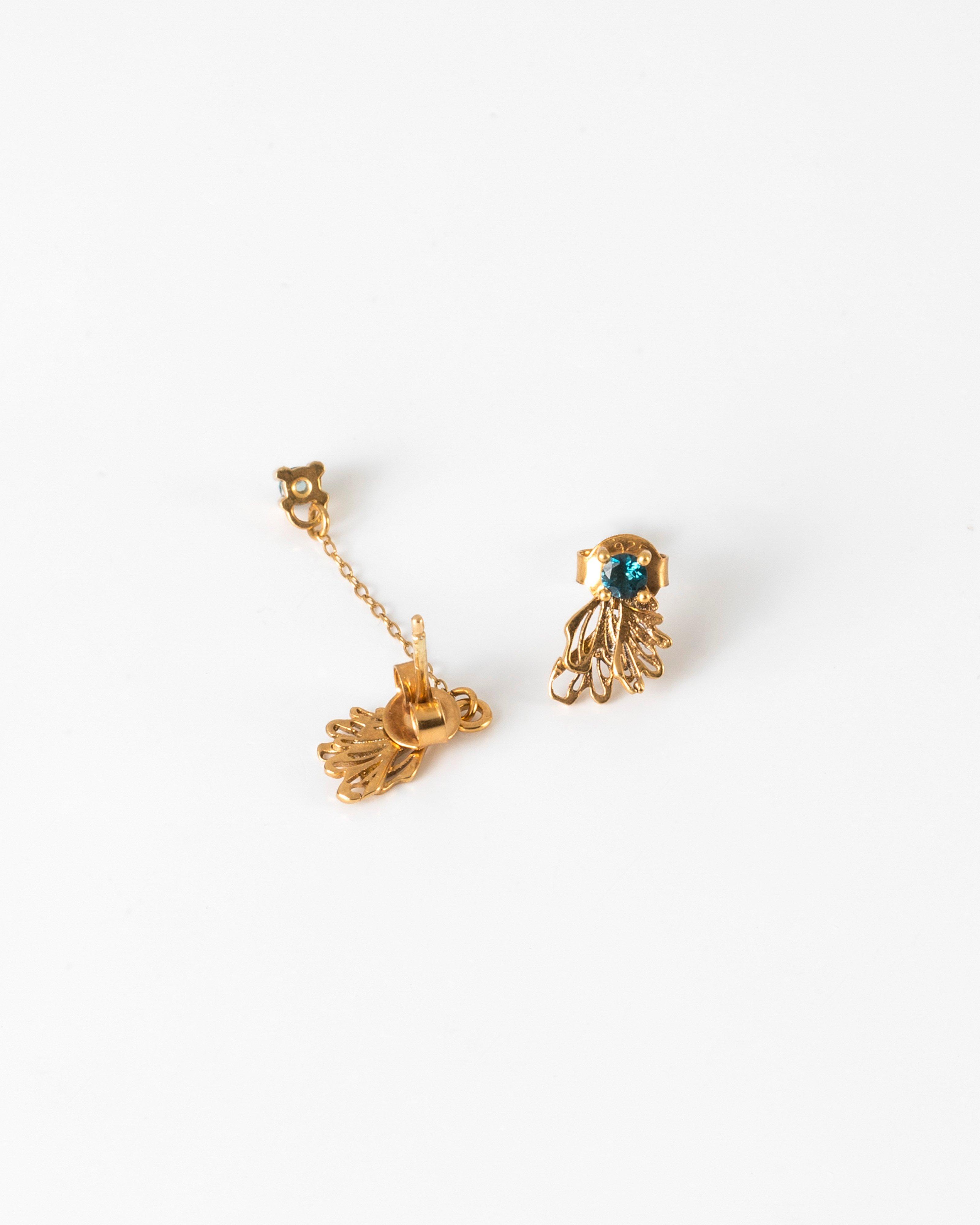 Black Betty Coral Assymetric Studs -  Gold