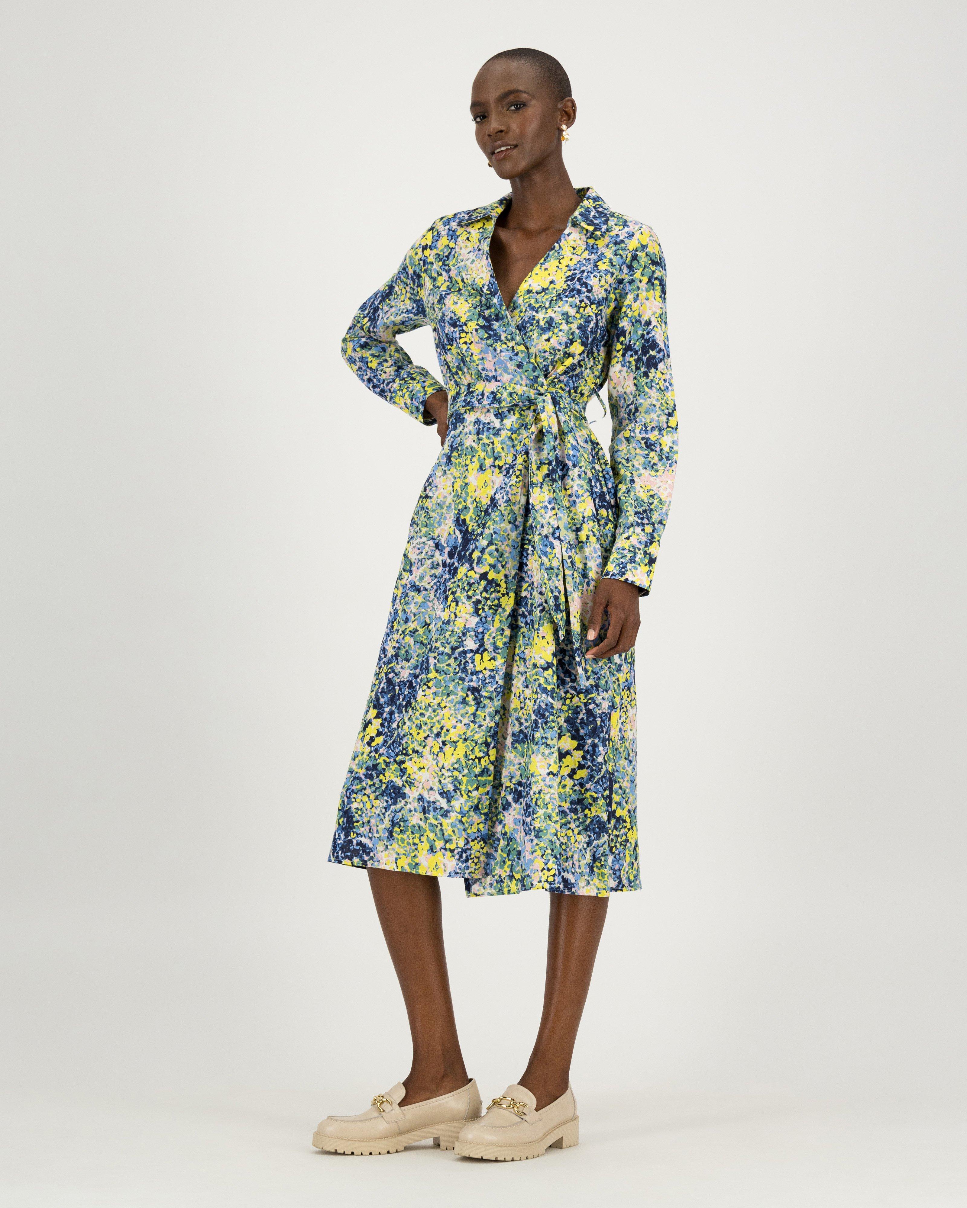 Green print shop wrap dress