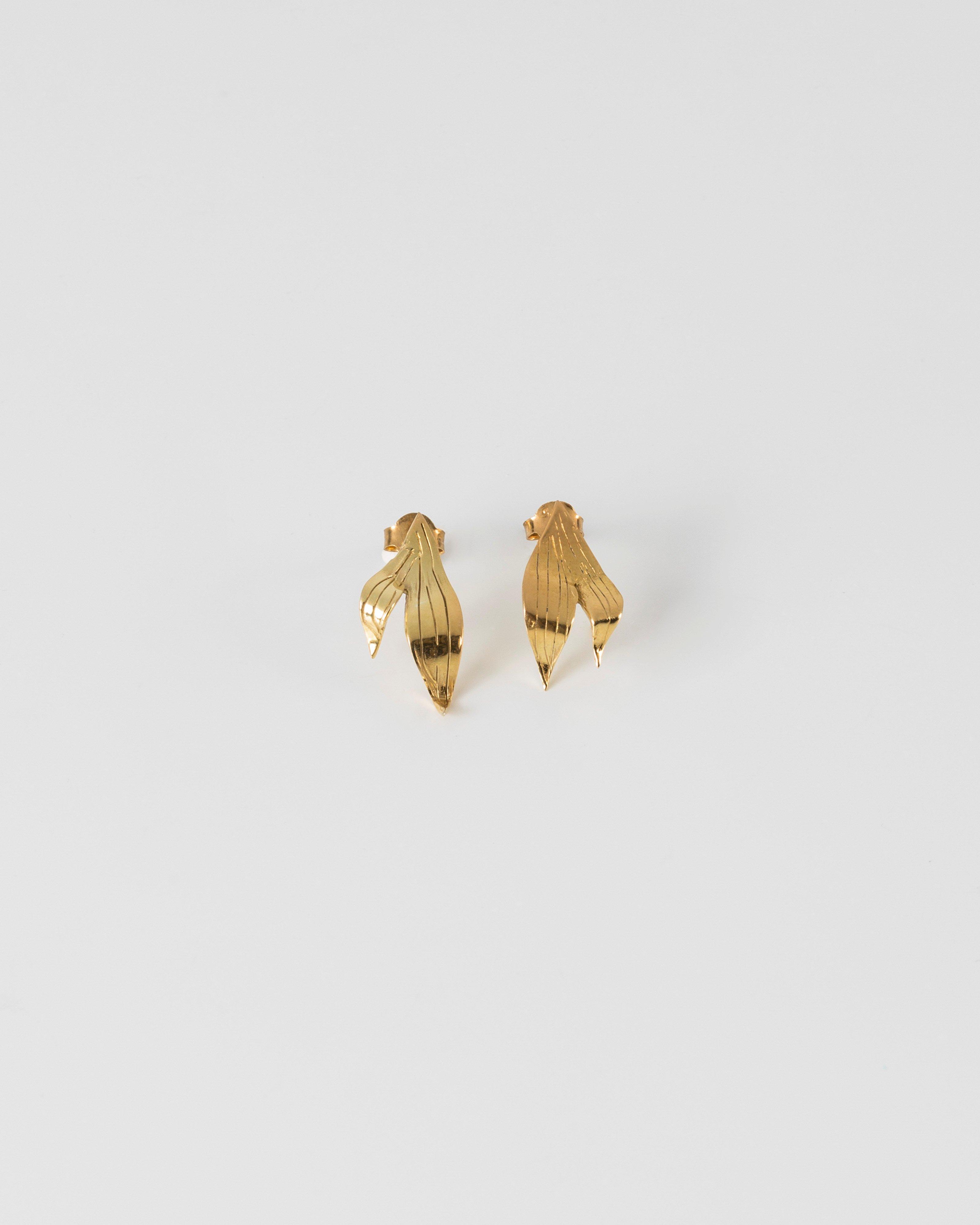 Black Betty Flowing Seaweed Stud Earrings -  Gold