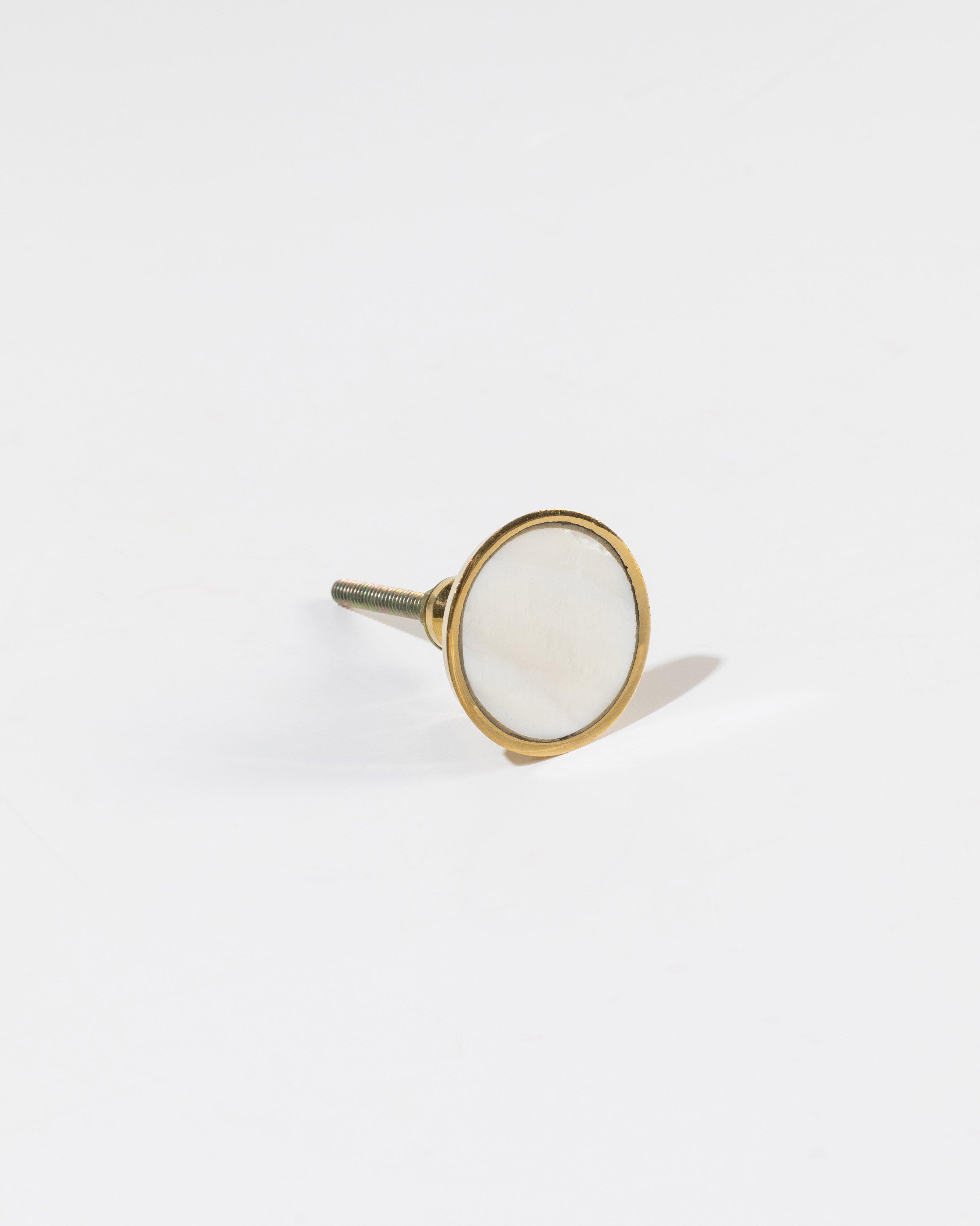 Marble & Brass Circle Knob -  White