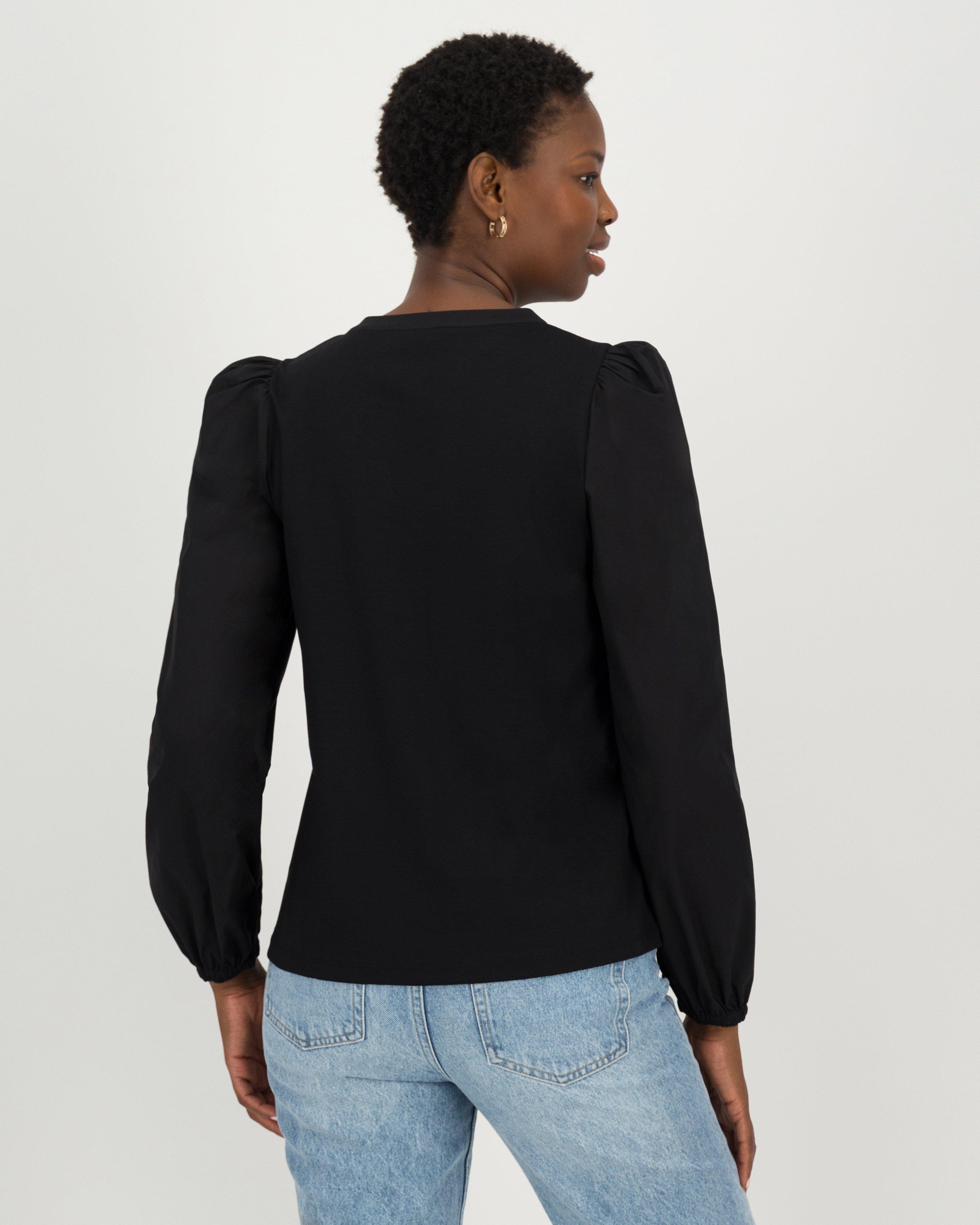 Keana Mixed Media Top -  Black