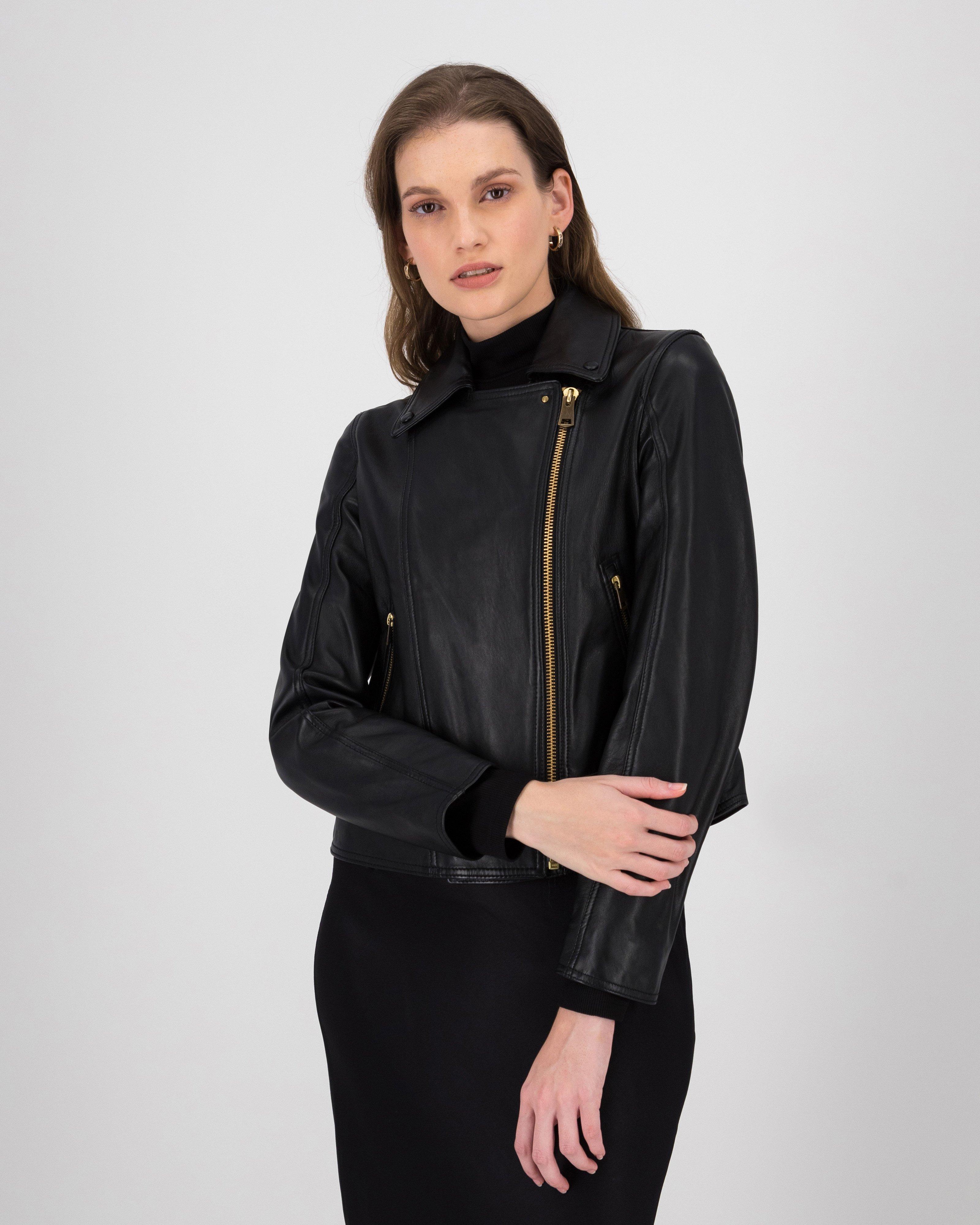 Noemie Biker Leather Jacket -  Black