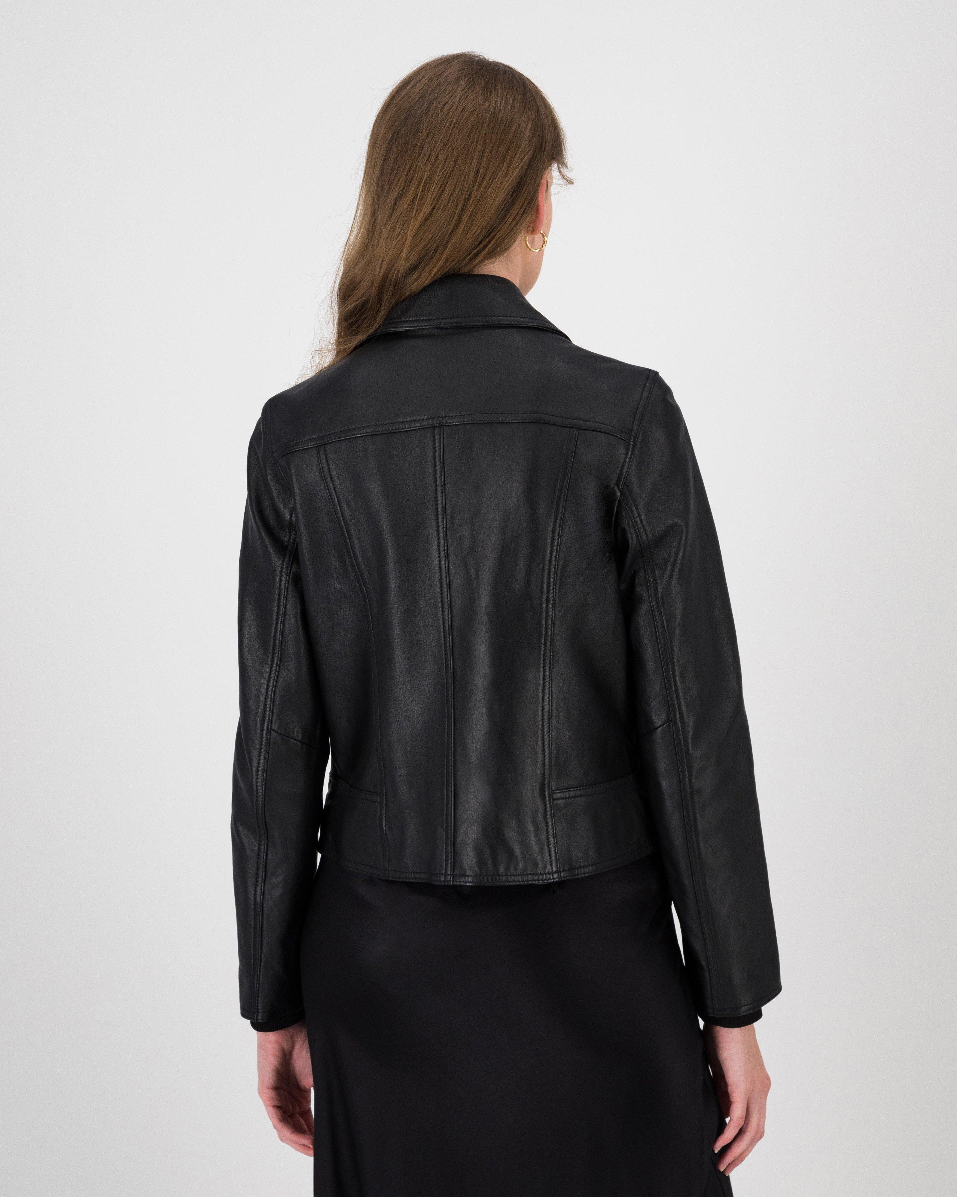 Noemie Biker Leather Jacket -  Black