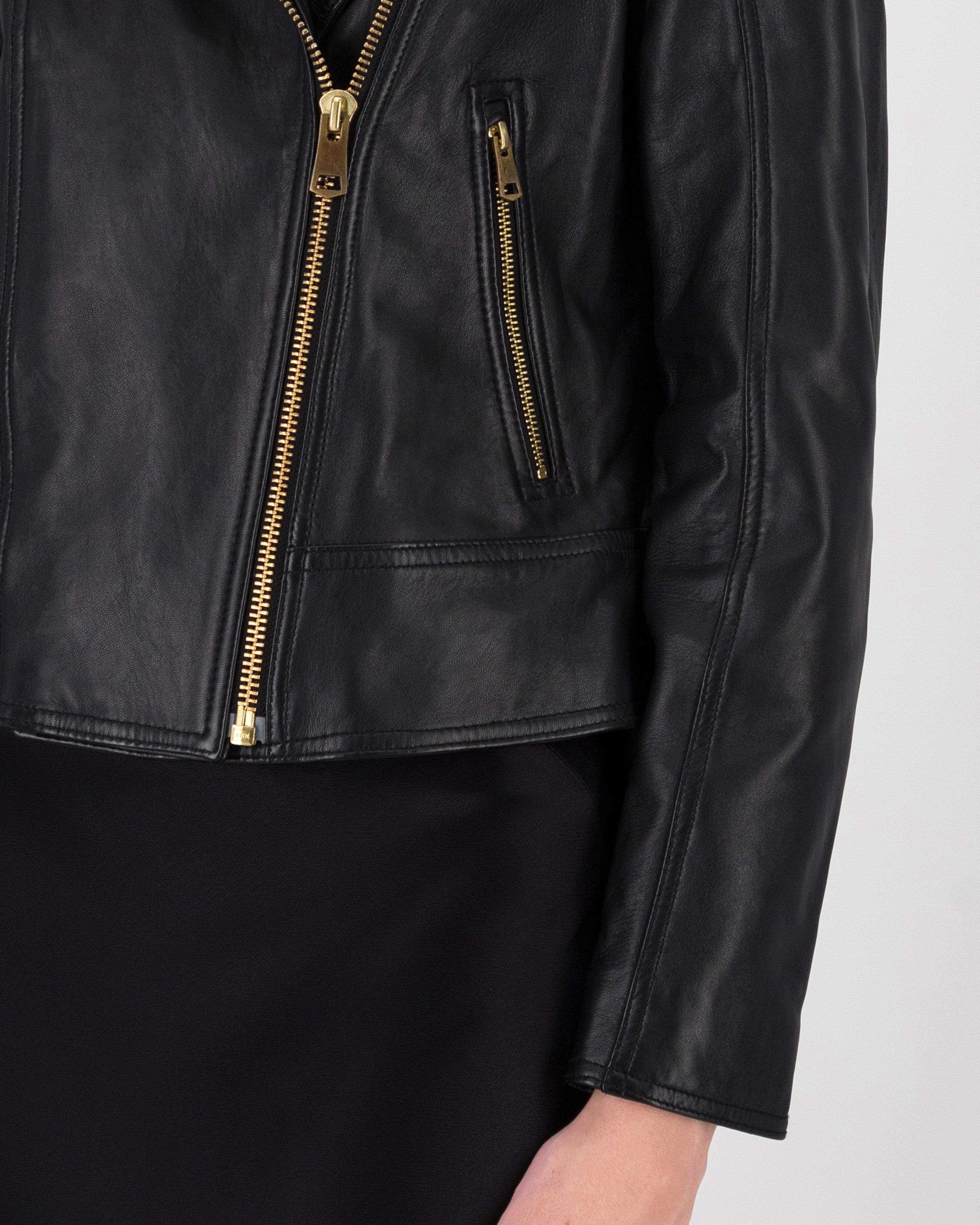 Noemie Biker Leather Jacket -  Black