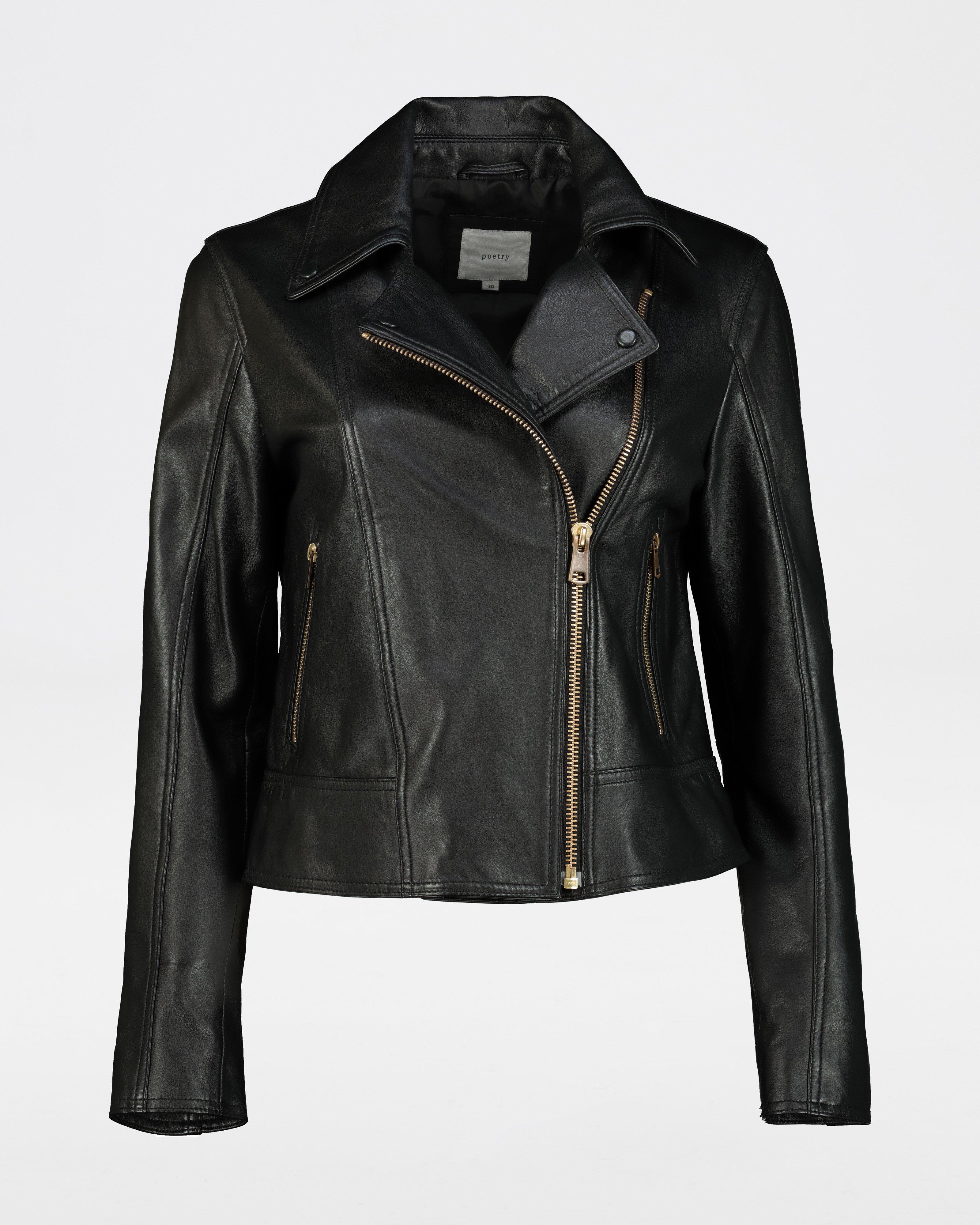 Noemie Biker Leather Jacket -  Black