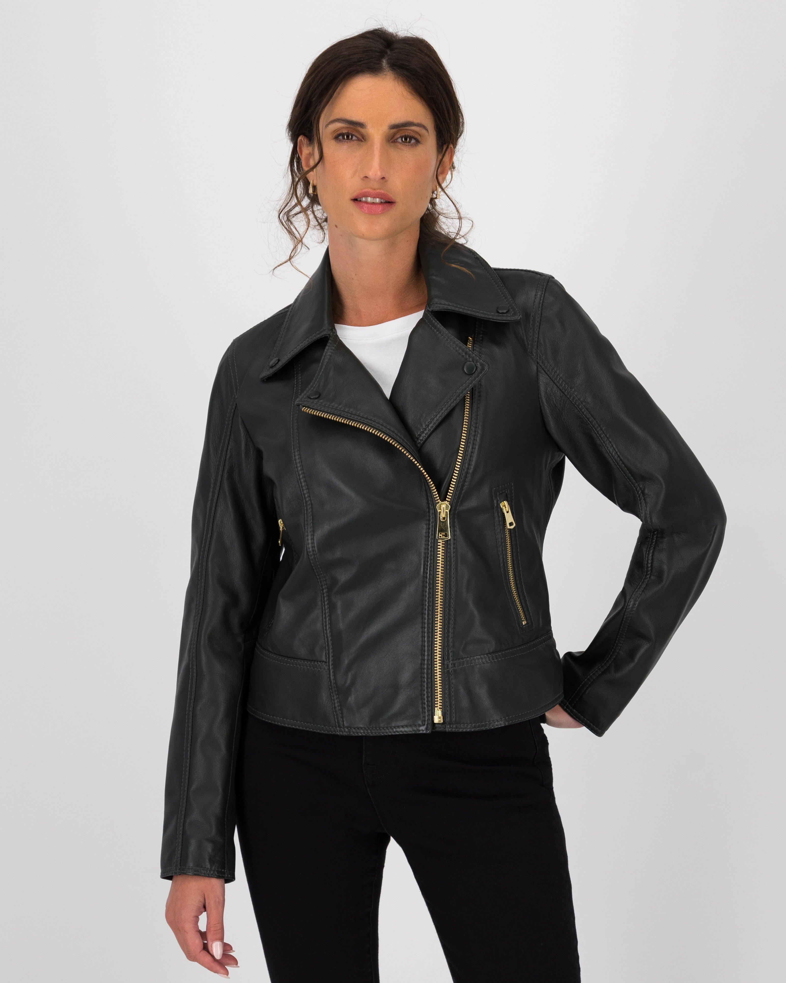 Noemie Biker Leather Jacket -  Dark Green